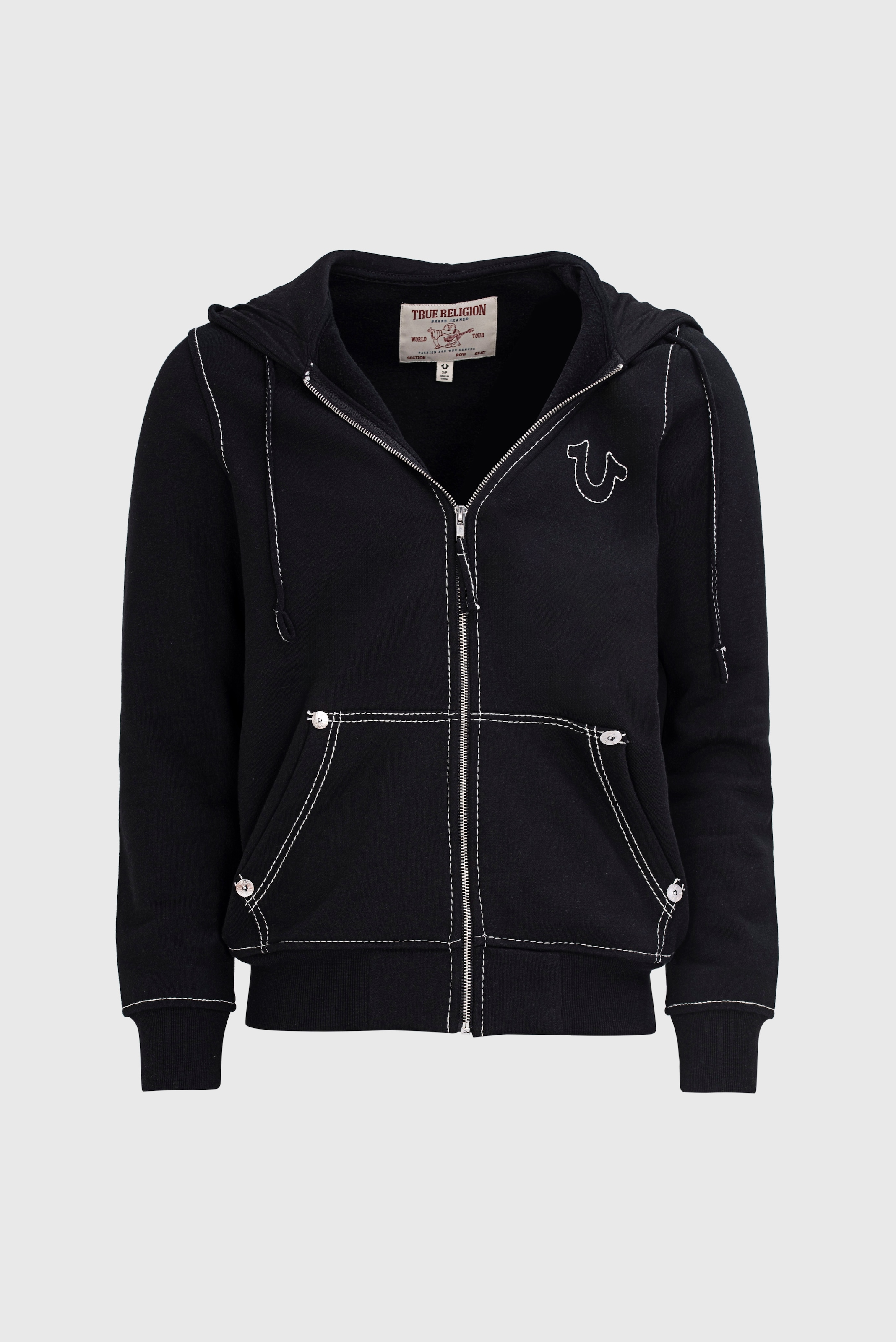 True Religion Kapuzensweatjacke »BIG T ZIP THRU HOODIE JET BLACK« Baumwollmischung