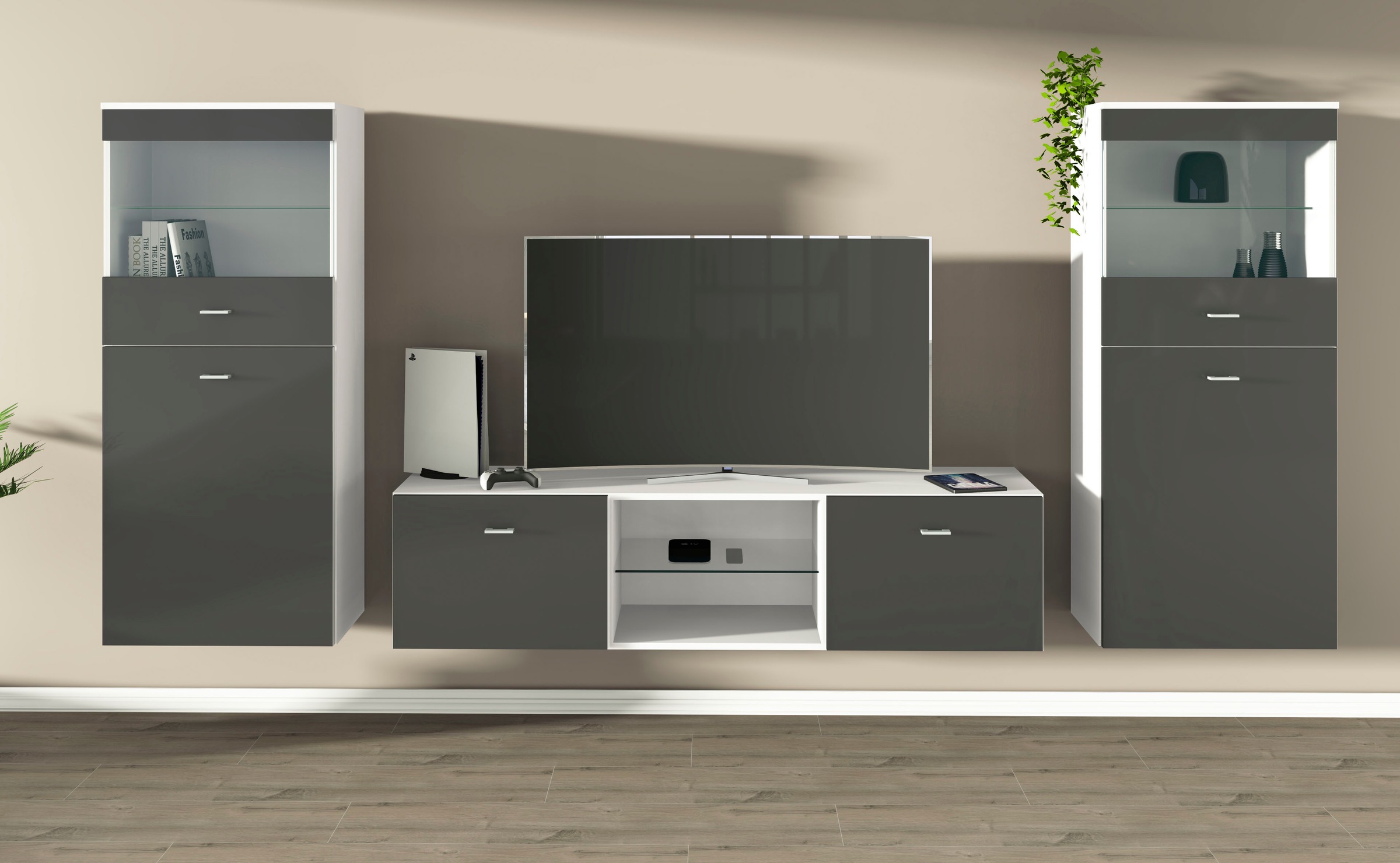 borchardt Möbel Wohnwand "Scala, moderne Mediawand mit Vitrinen und Lowboar günstig online kaufen