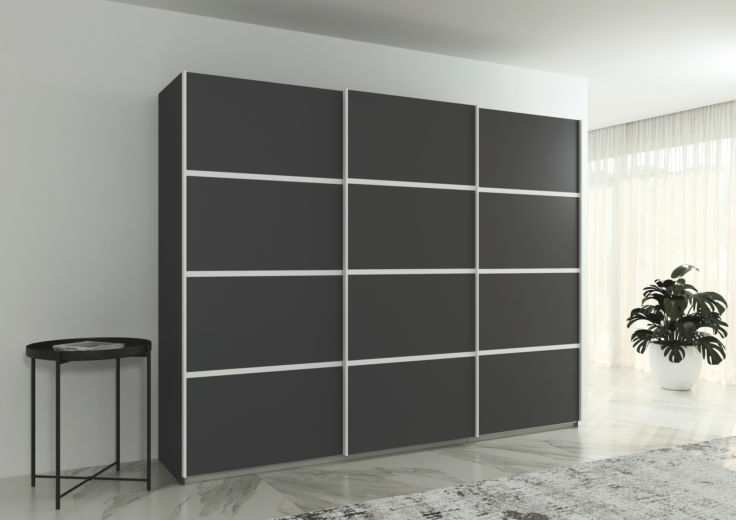 rauch Kleiderschrank »Schwebetürenschrank OTTO´s Choice Garderobe Schrank TOP ANGEBOT Avola«, (in 3 verschiedenen Ausstattungen BASIC/CLASSIC/PREMIUM), mit eleganten Zierleisten in Chrom, Schwarz oder Weiß MADE IN GERMANY