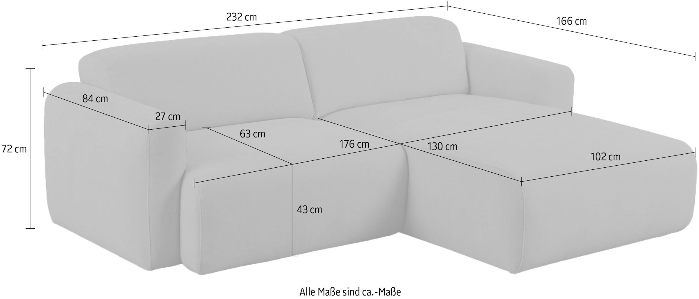 andas Ecksofa »Myrland«, Breite 232 cm, Chenille, Easy Clean Stoff, mit Kaltschaum