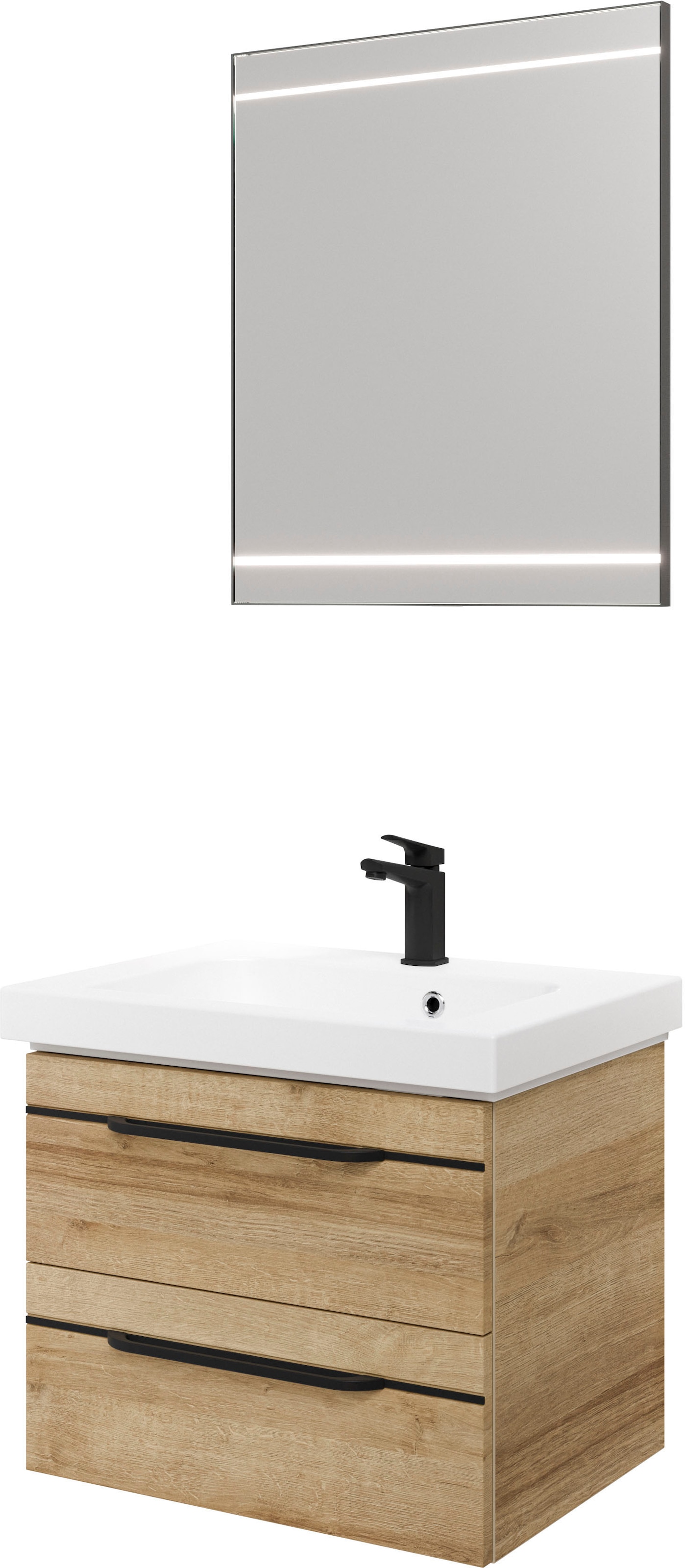 Saphir "Balto 2-teilig Mineralmarmor-Waschtisch mit LED-Spiegel, Waschplatz" 2 Stk. tlg.