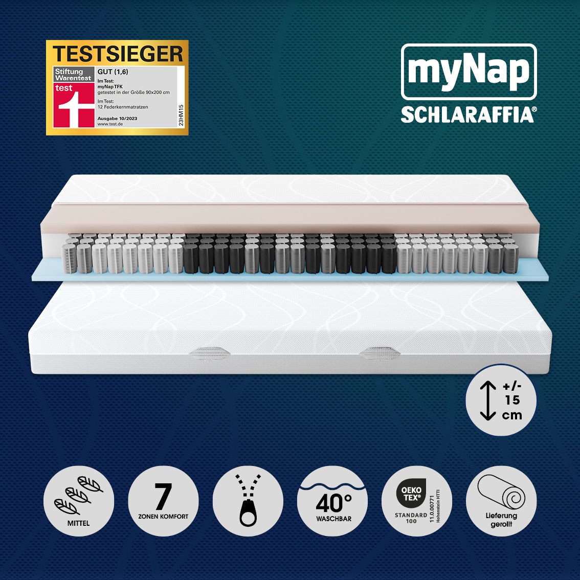 Schlaraffia Taschenfederkernmatratze »Matratze myNap TFK, Matratze in 90x200 cm und weiteren Größen«, 19 cm hoch, 420 Federn, (1 St.), mit speziellem X-Spring Federkern