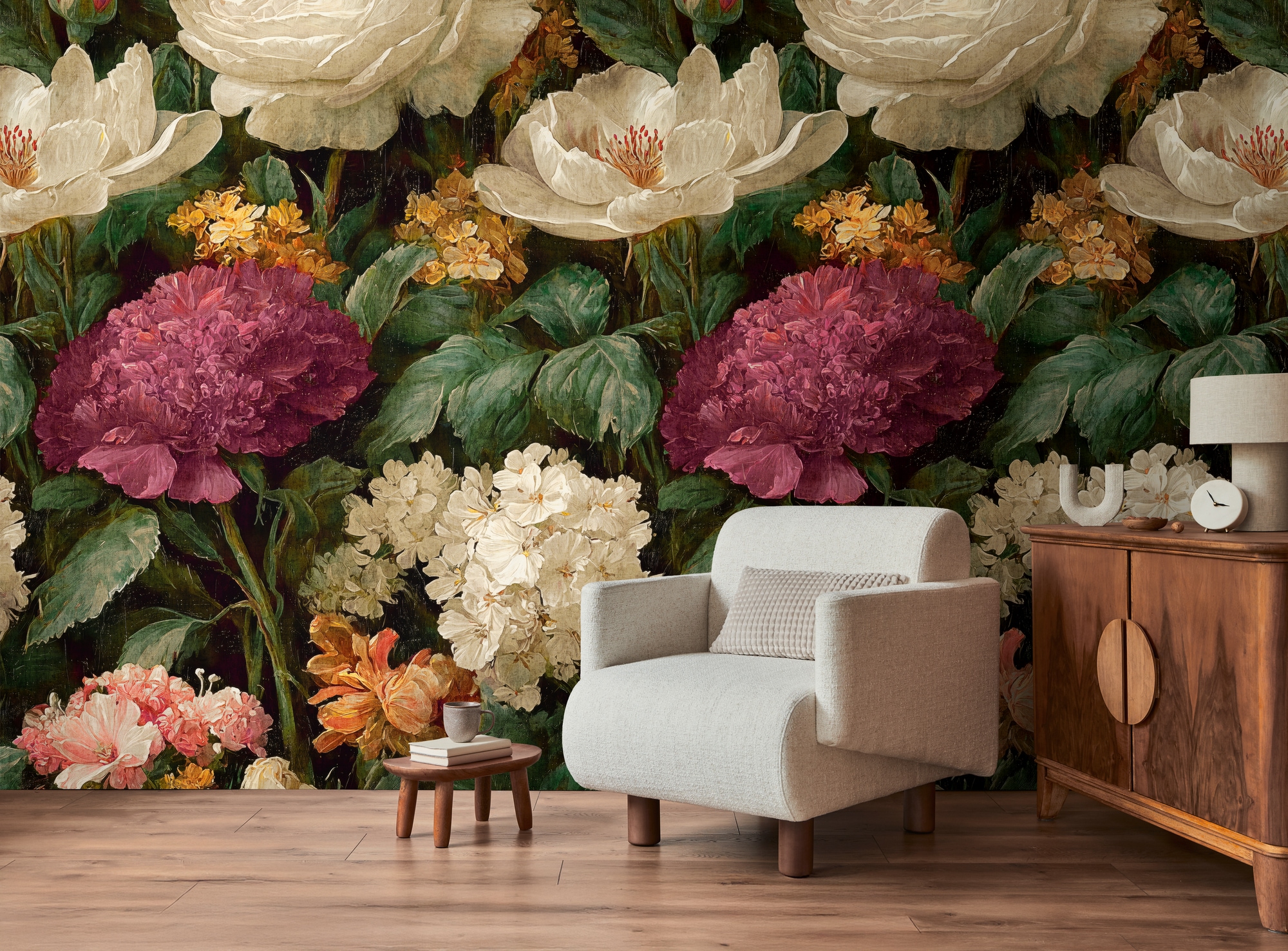 living walls Fototapete »The Wall 4 Flowers – Üppige Rosenblüten Vlies-Fototapete« botanisch | floral | matt leicht strukturiert Üppige Rosenblüten mit natürlicher Tiefenwirkung