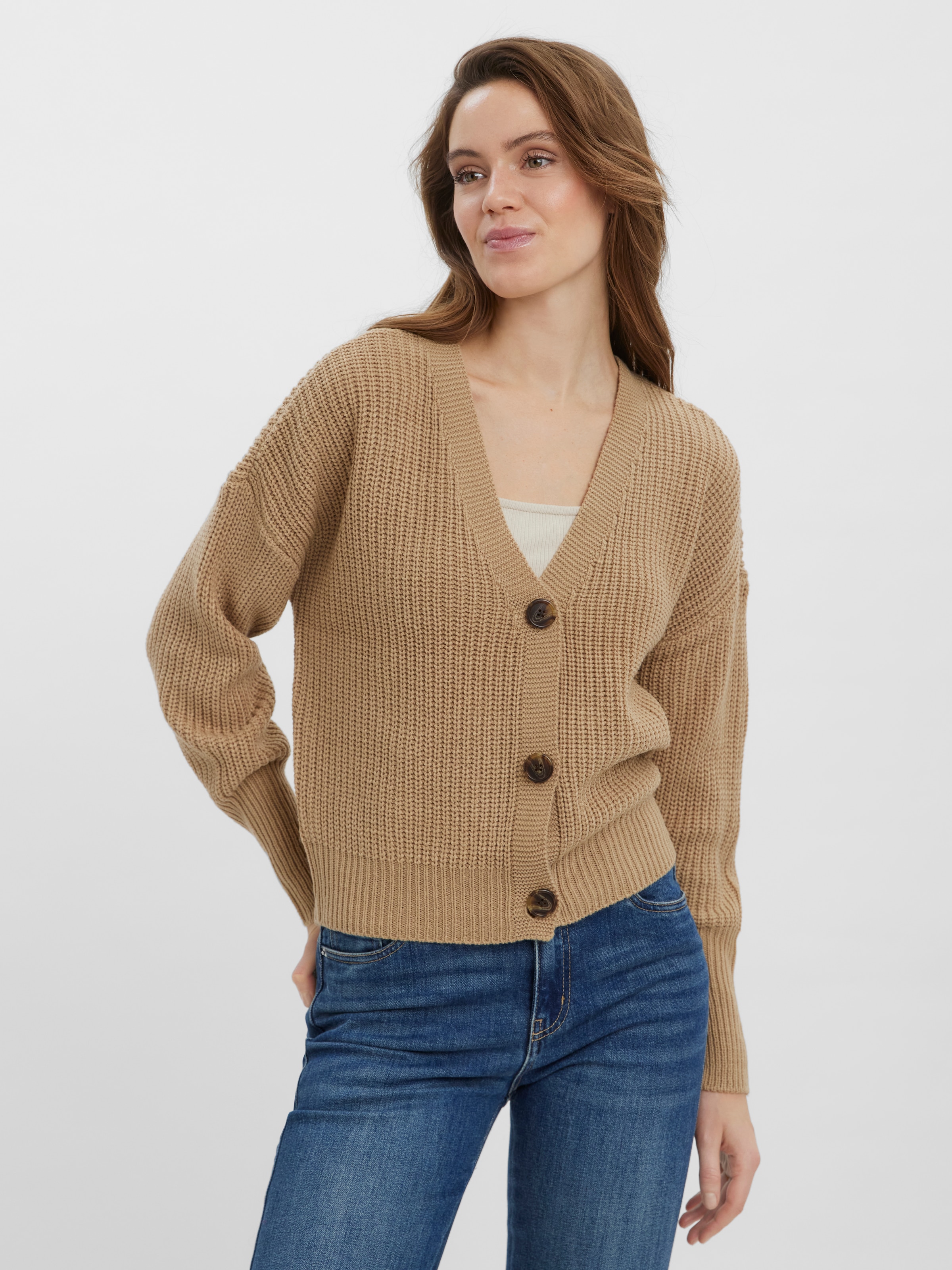 Vero Moda Strickjacke "VMLEA LS V-NECK CUFF CARDIGAN NOOS" mit Knopfleiste günstig online kaufen