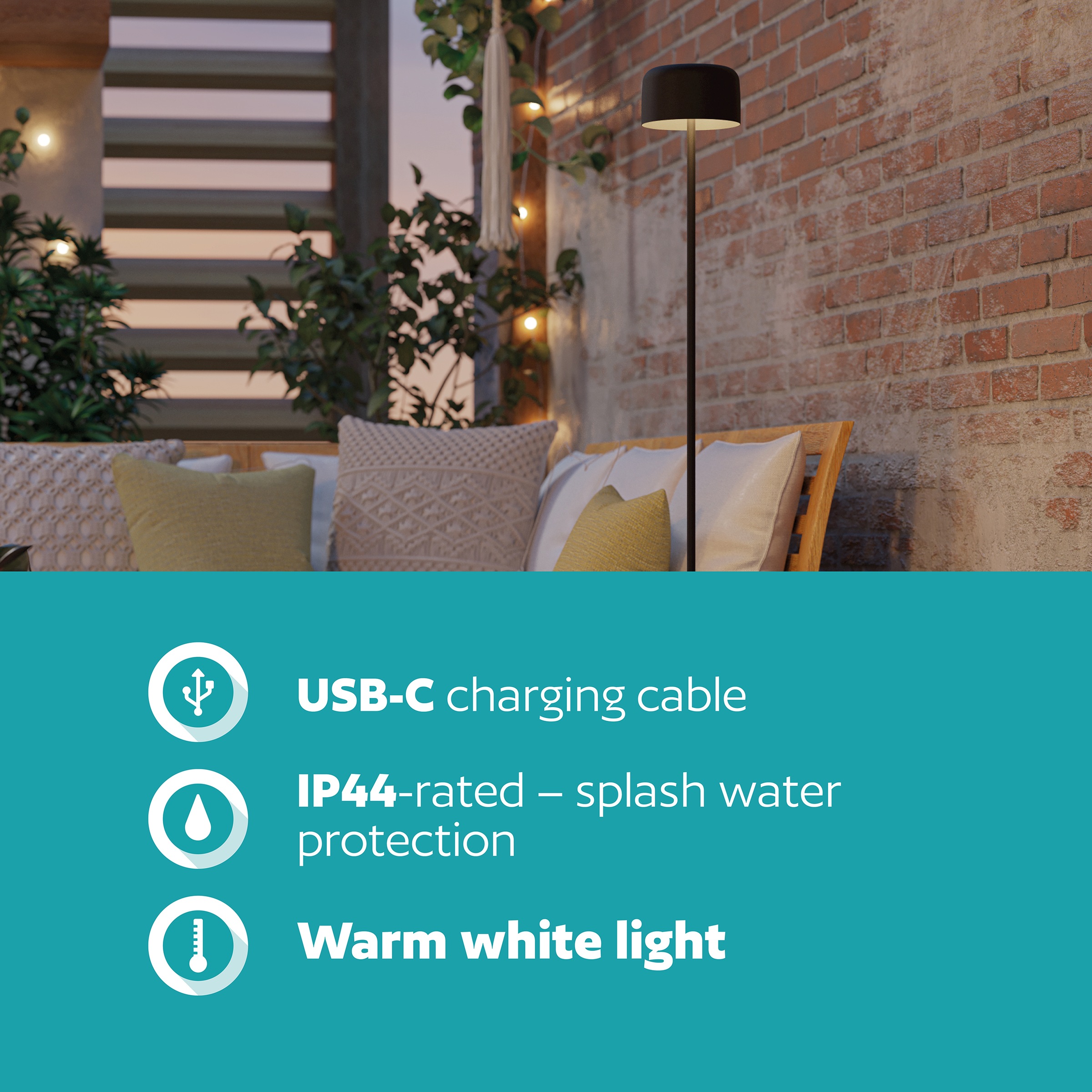 EGLO Stehlampe »ROCCANOVA-L Stehlampe - Stahl - SOLAR-LED - 2,8W - IP44« LED-Modul 1 Stk. Warmweiß Standleuchte, Leselampe, Wohzimmer, Schlafzimmer, H120 x Ø13,5 cm