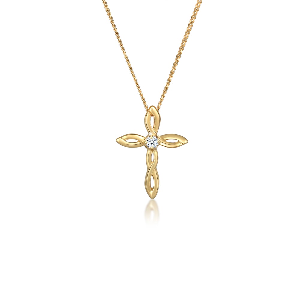 Elli DIAMONDS Collierkettchen »Kreuz Religion Diamant (0.03 ct.) 585er Gelbgold«