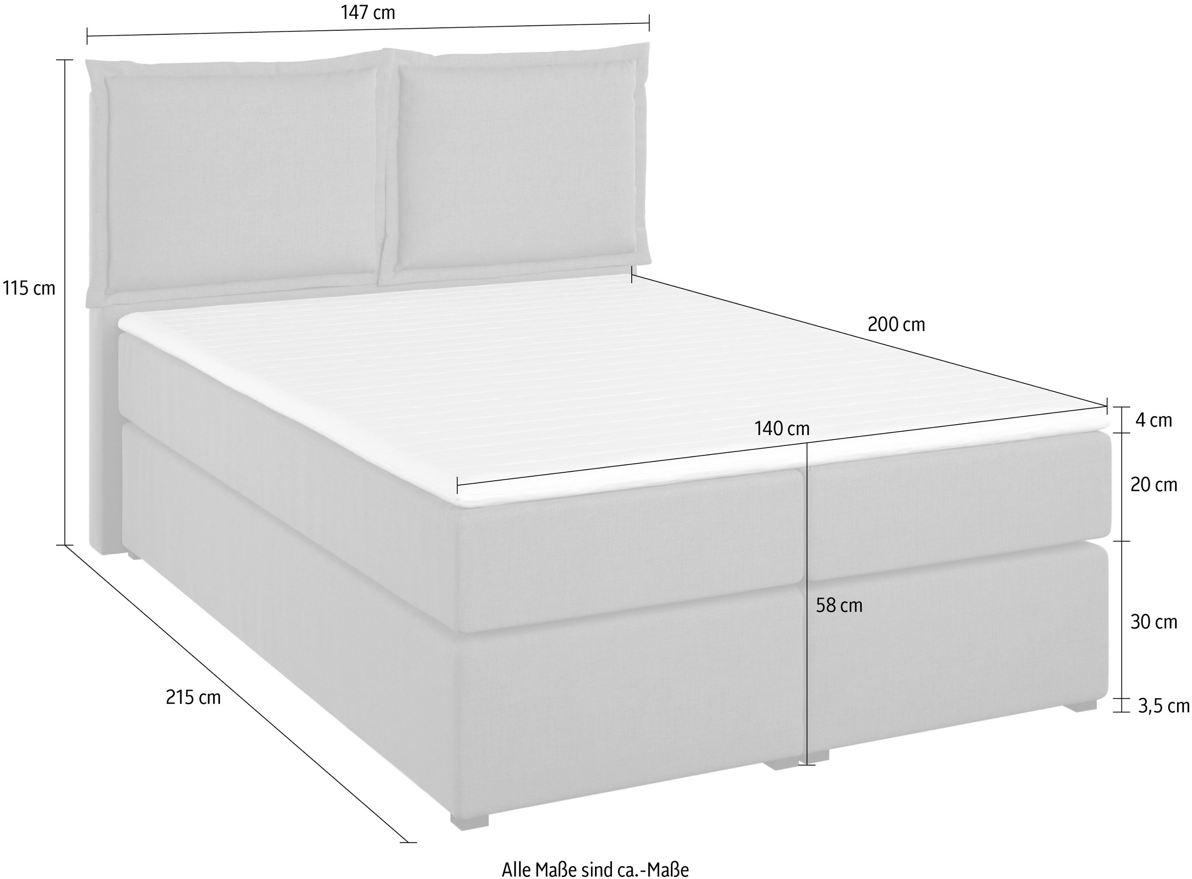 Home affaire Boxspringbett »Lysann«, 5fach verstellbares Kopfteil, in 4 Breiten, 3 Matratzenarten