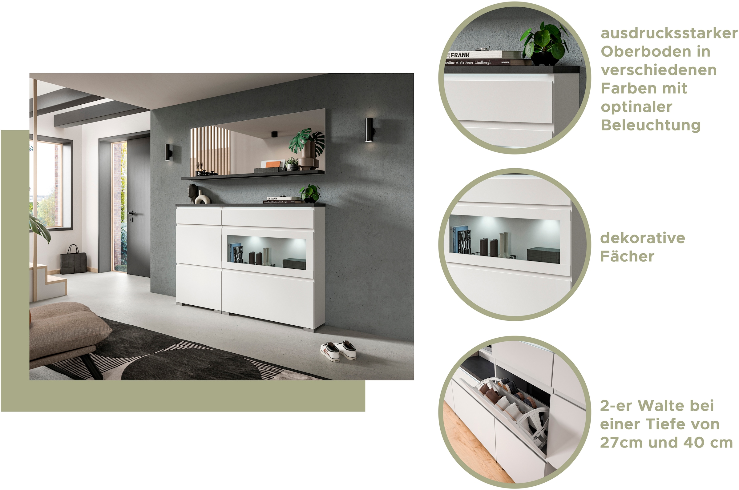 Home affaire Schuhschrank »Skoskap, Tiefe 18cm, 3 Klappen mit Schuhwalze, Platz für 12 Schuhpaare« Schuhkipper, Schuhkommode, Schuhregal, Kommode, Anrichte