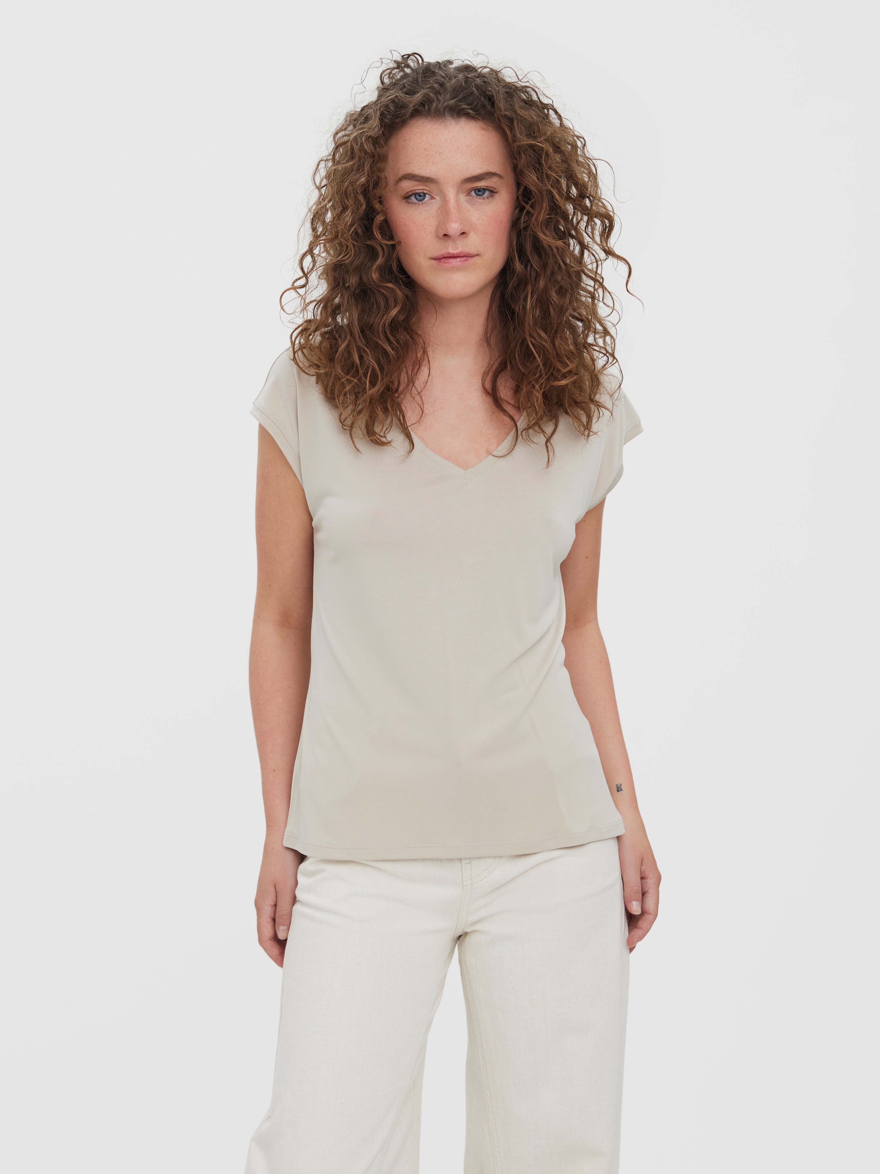 Vero Moda 1100000002199 "VMFILLI SS V-NECK TEE GA NOOS" Materialmix, relaxed fit