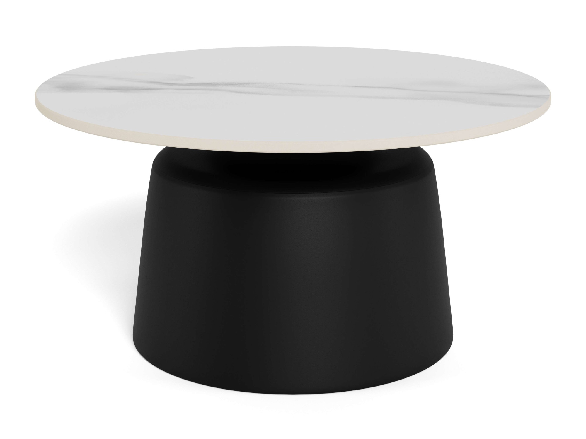 ACTONA GROUP Couchtisch "Santorini Kaffetisch - modern & stilvoll mit langlebiger Keramikplatte" Weiße Keramik, schwarzes Stahlgestell, langlebig. Ø: 70 cm