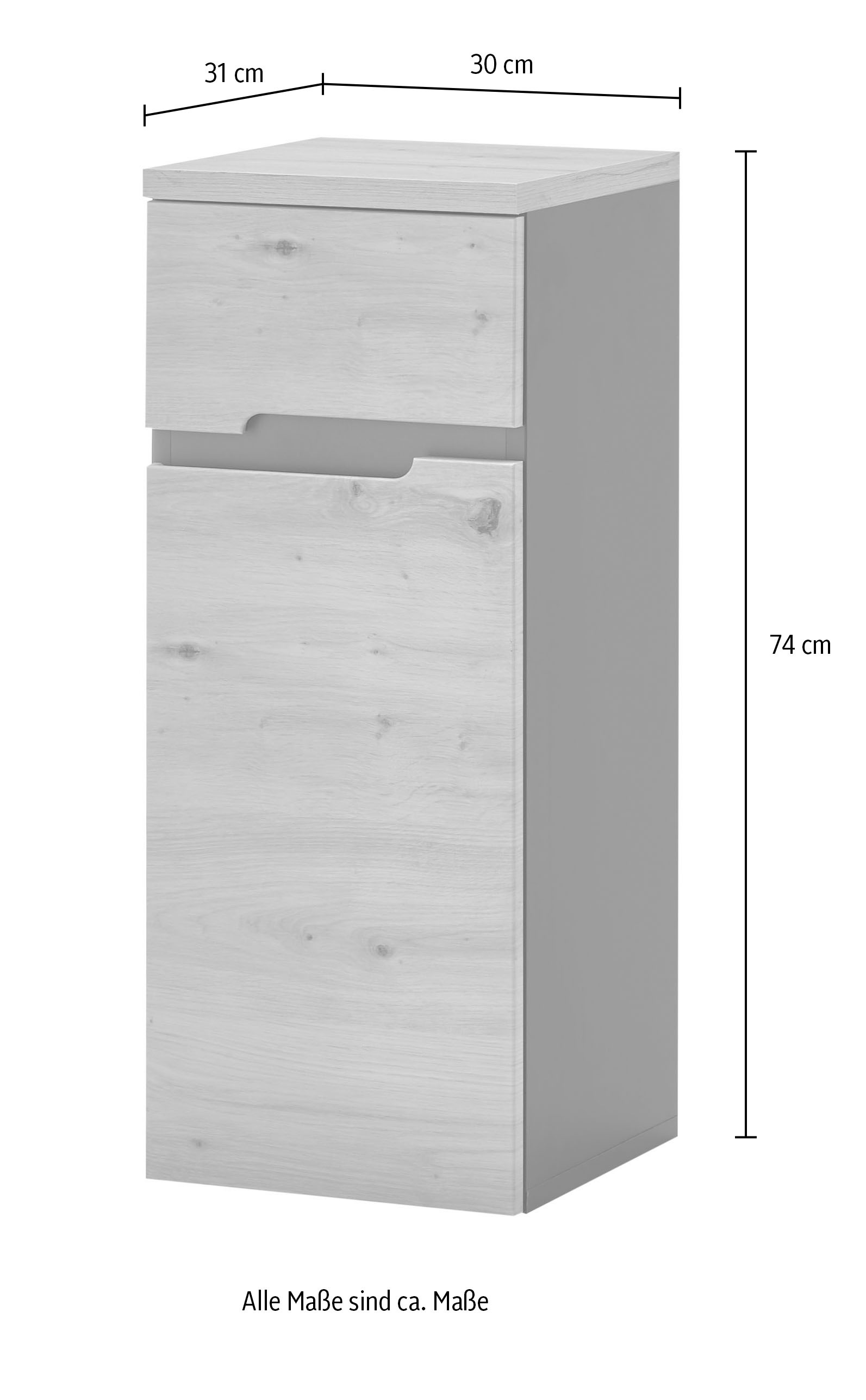 BASIC by Balculina Midischrank »Memphis, Badezimmerschrank BxHxT 30x74x21«, (1 St.), Breite 30 cm, Tür L/R montierbar, Softclose