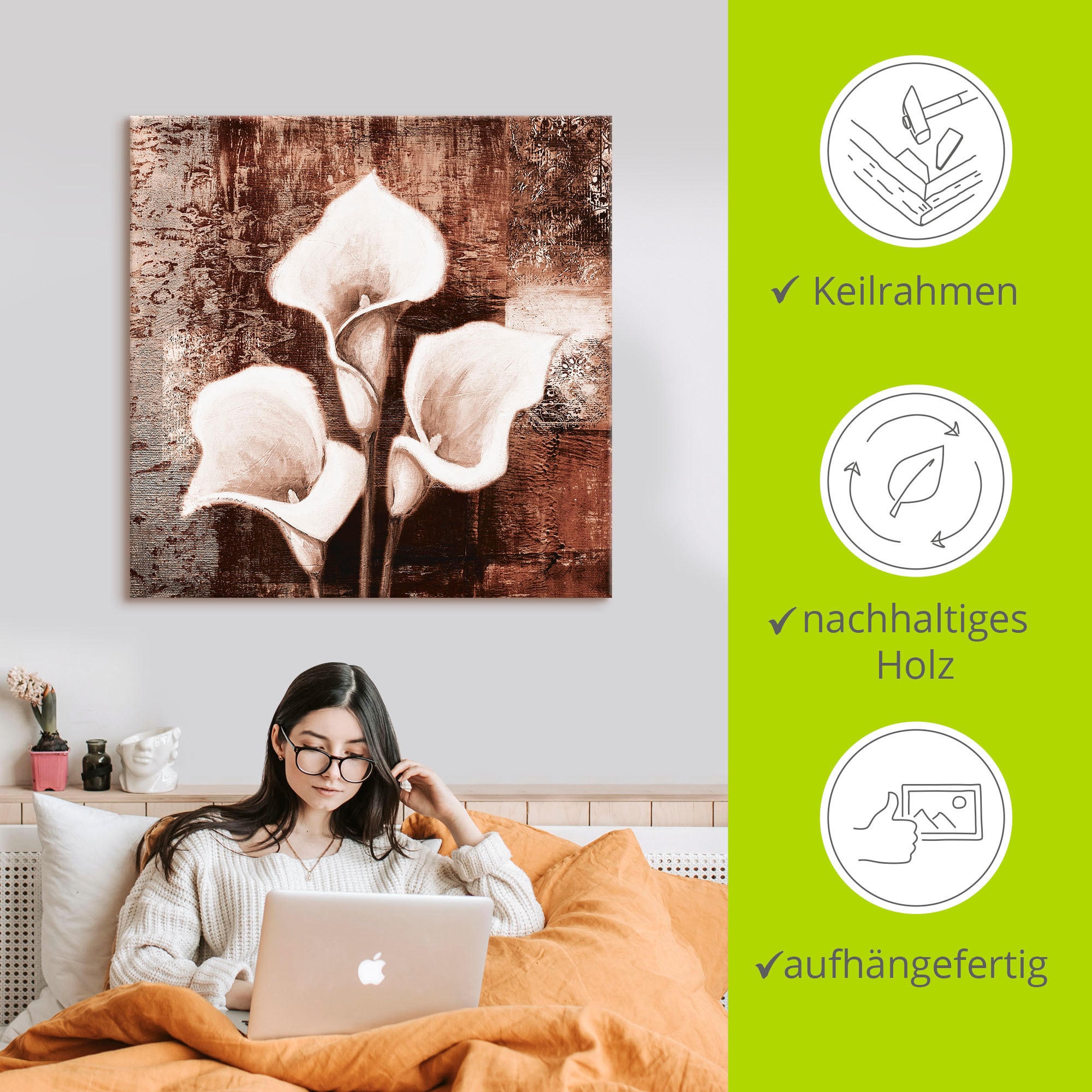 Artland Wandbild »Antike Callas - braun«, Blumen, (1 St.), als Leinwandbild, Poster in verschied. Größen