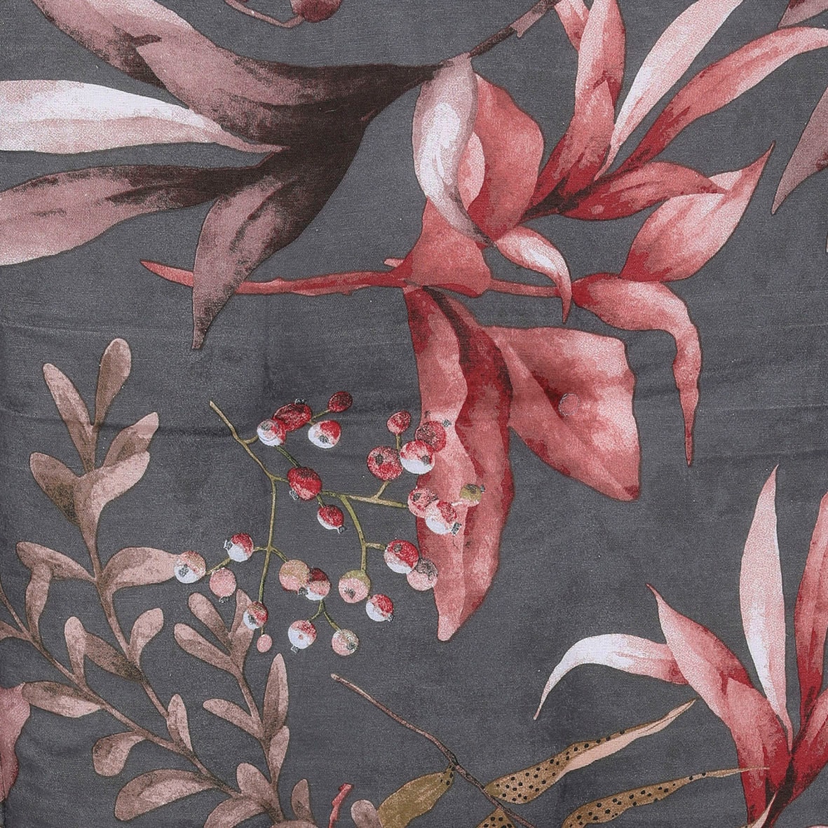 GO-DE Hockerauflage Blätter / Beeren anthrazit - Maße BxLxH ca.: 50 cm x 50 cm x 7 cm