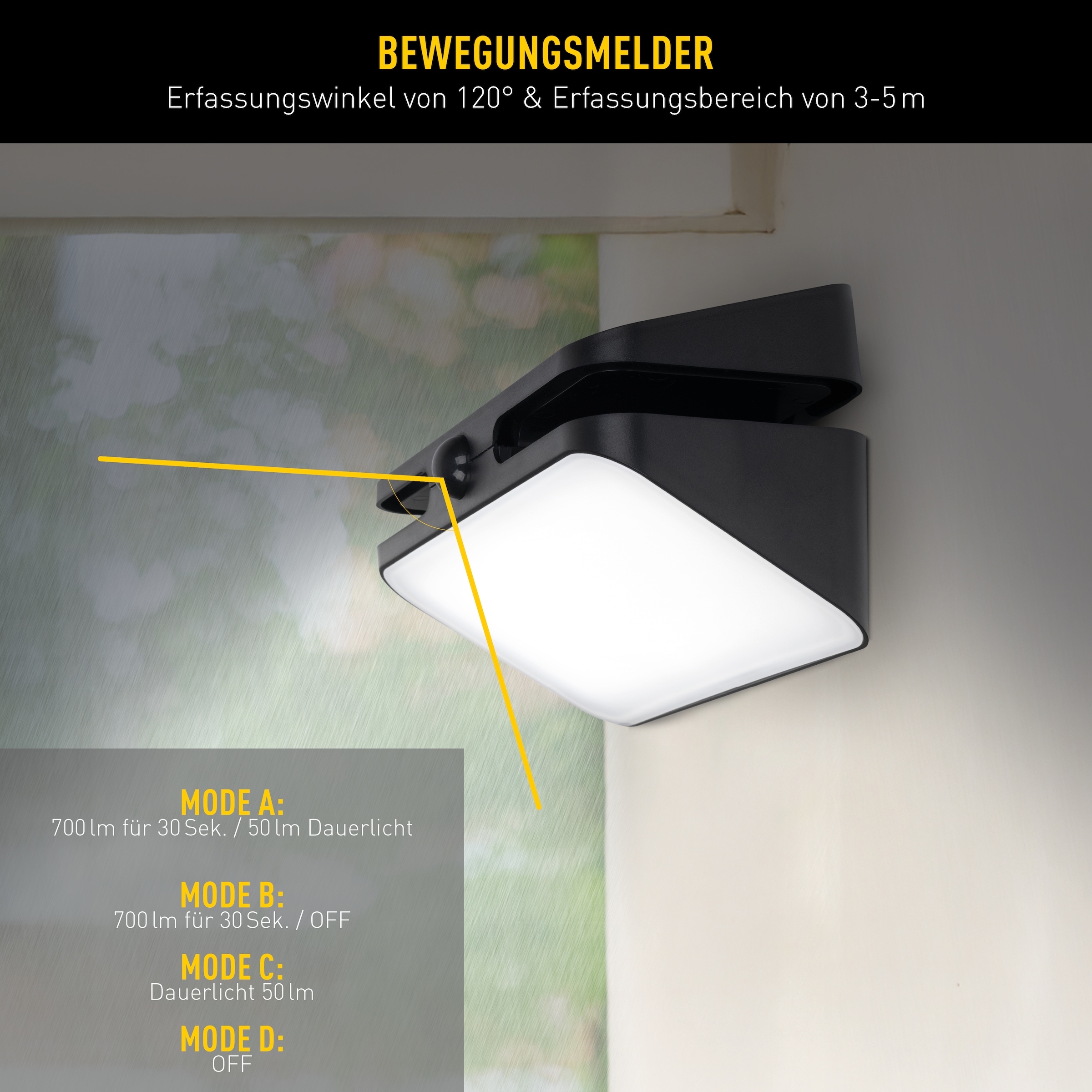näve LED Solarleuchte »Hürth« LED-Modul 1 Stk. Neutralweiß Nachtlicht, Memory, 3 Lichtmodi, Dämmerungssensor, Bewegungsmelder