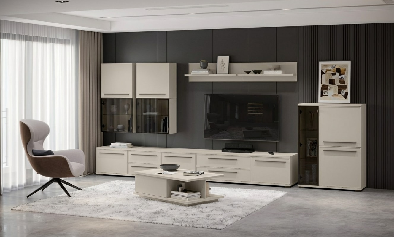PLACES OF STYLE Highboard »Opera Sideboard, Kommode, Glastür mit Aluminiumrahmen« UV lackiert, Soft Close Funktion, Höhenverstellbare Füße