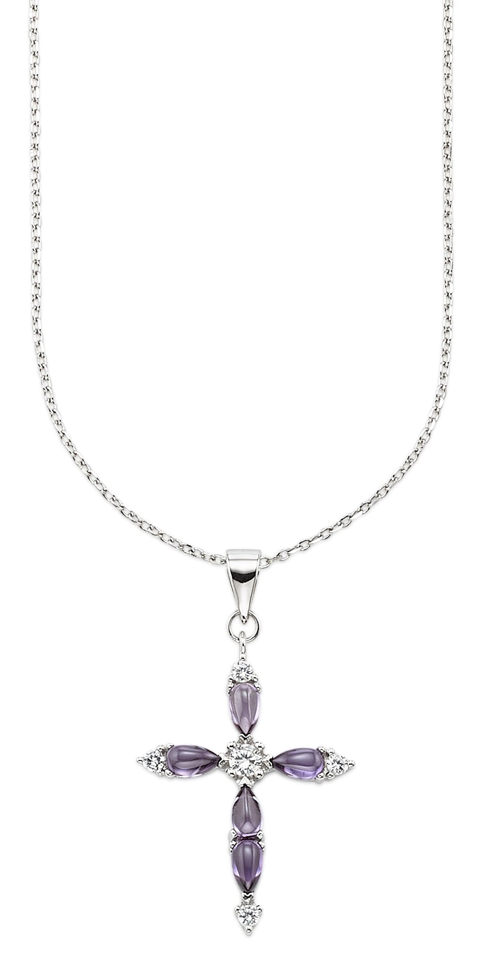 Kette mit Anhänger FIRETTI "Schmuck, Geschenk, Silberkette mit Kreuzanhänger", silberfarben, lila, kristallweiß, Halsketten, Damen, Silber 925 (Sterlingsilber), L: 45 B: 1mm, mit Zirkonia (synth.), B:1mm