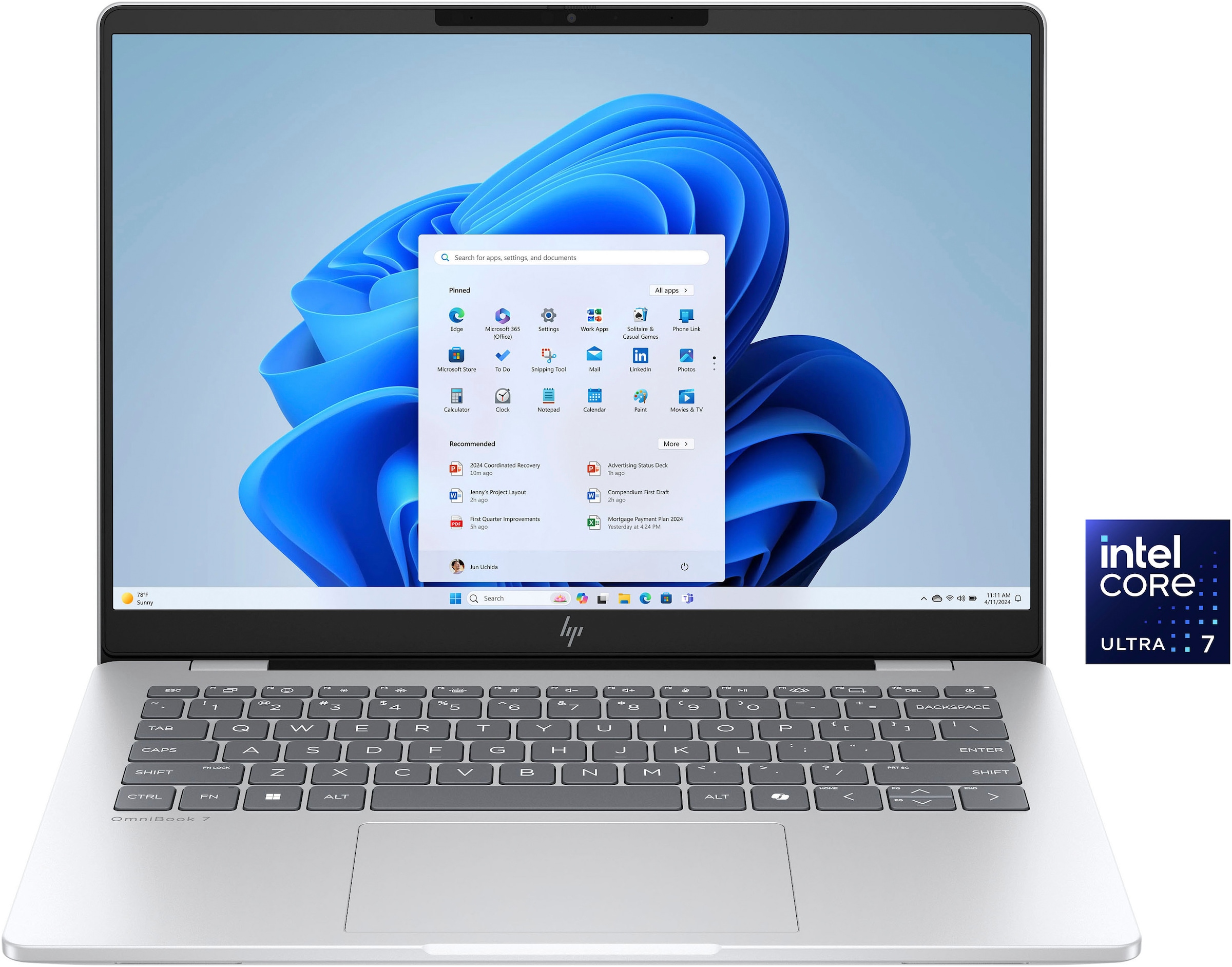 HP Notebook "OmniBook 7 14-fr0076ng", 32 GB RAM 1.000 GB SSD, Core Ultra 7, Windows11Home, silber, Notebooks