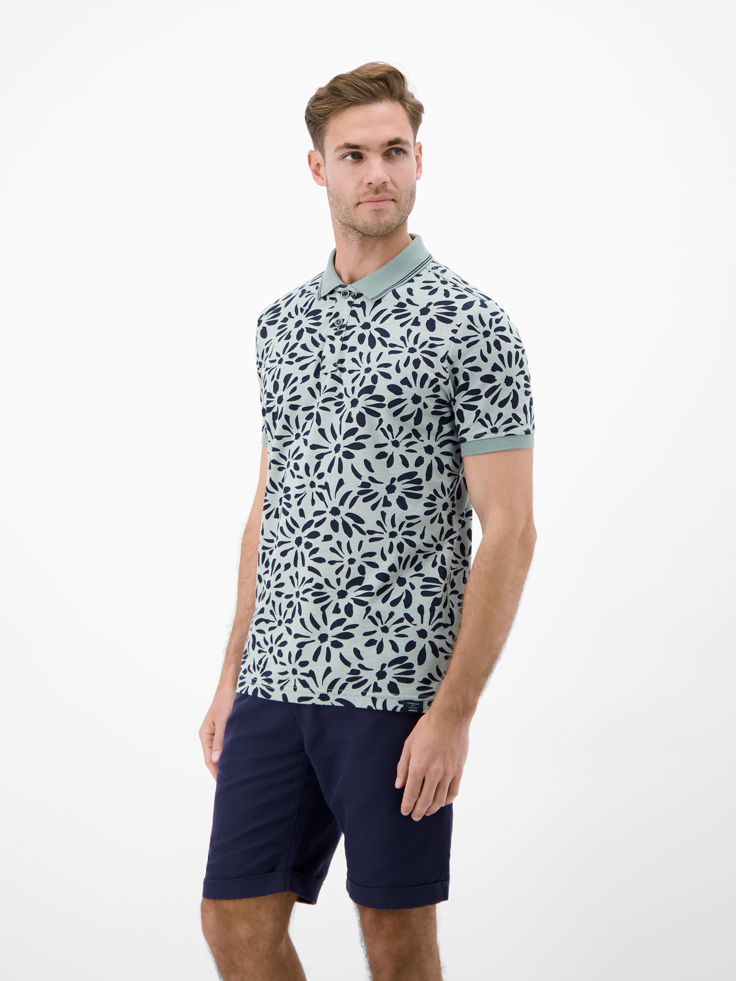 LERROS Poloshirt »Poloshirt mit floralem All-over-Print, 2-Tone-Optik«