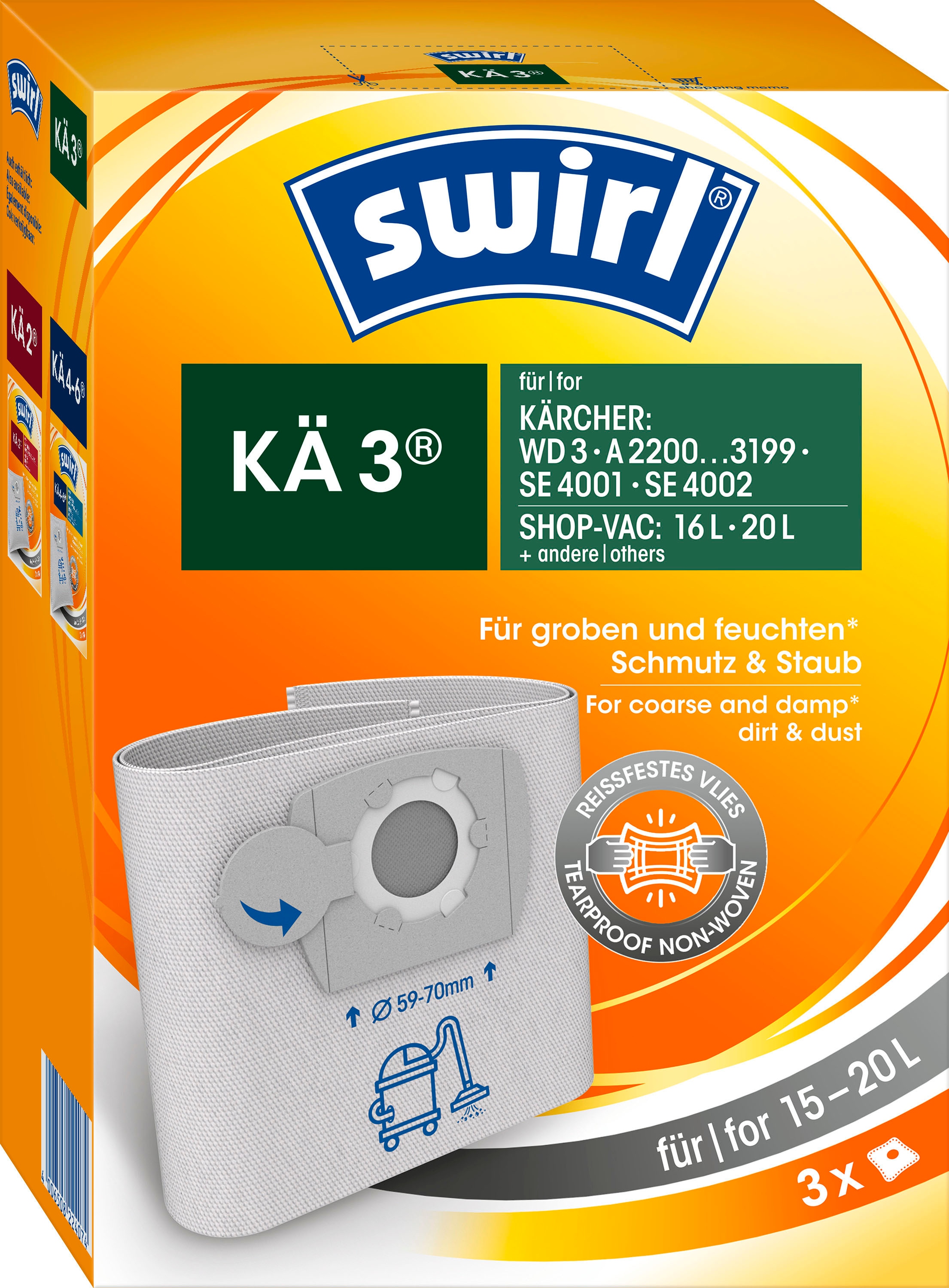 Staubsaugerbeutel »KÄ 3®«, (Packung, 3 St.), Staubsaugerbeutel für Kärcher & Shop-Vac...