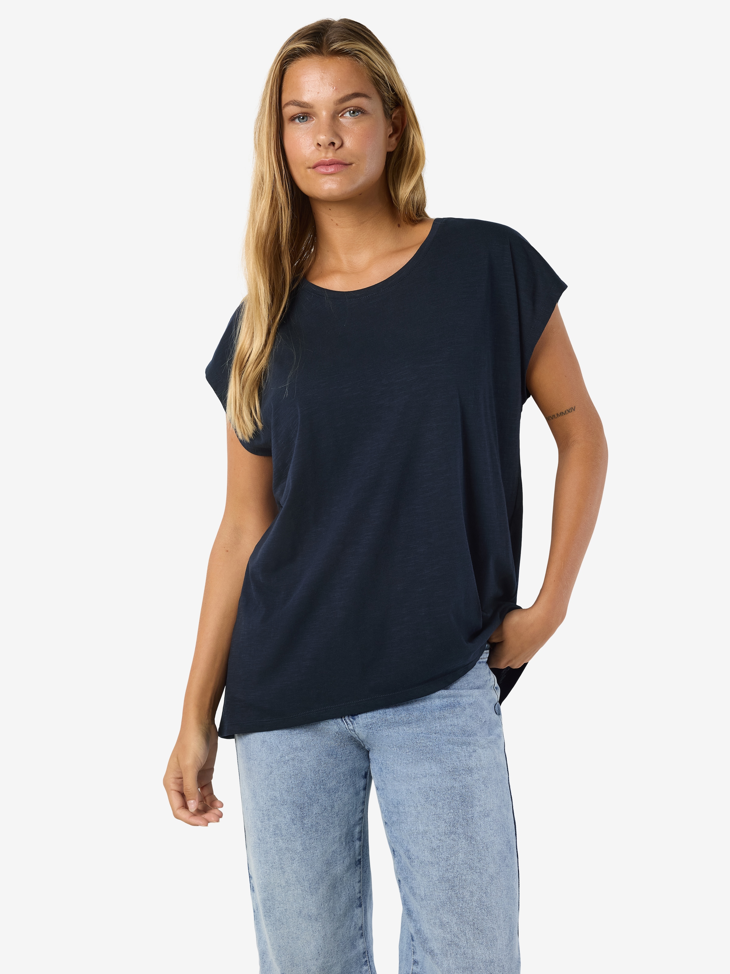 Noisy may Kurzarmshirt "NMMATHILDE S/S LOOSE LONG TOP NOOS" Baumwollmischun günstig online kaufen