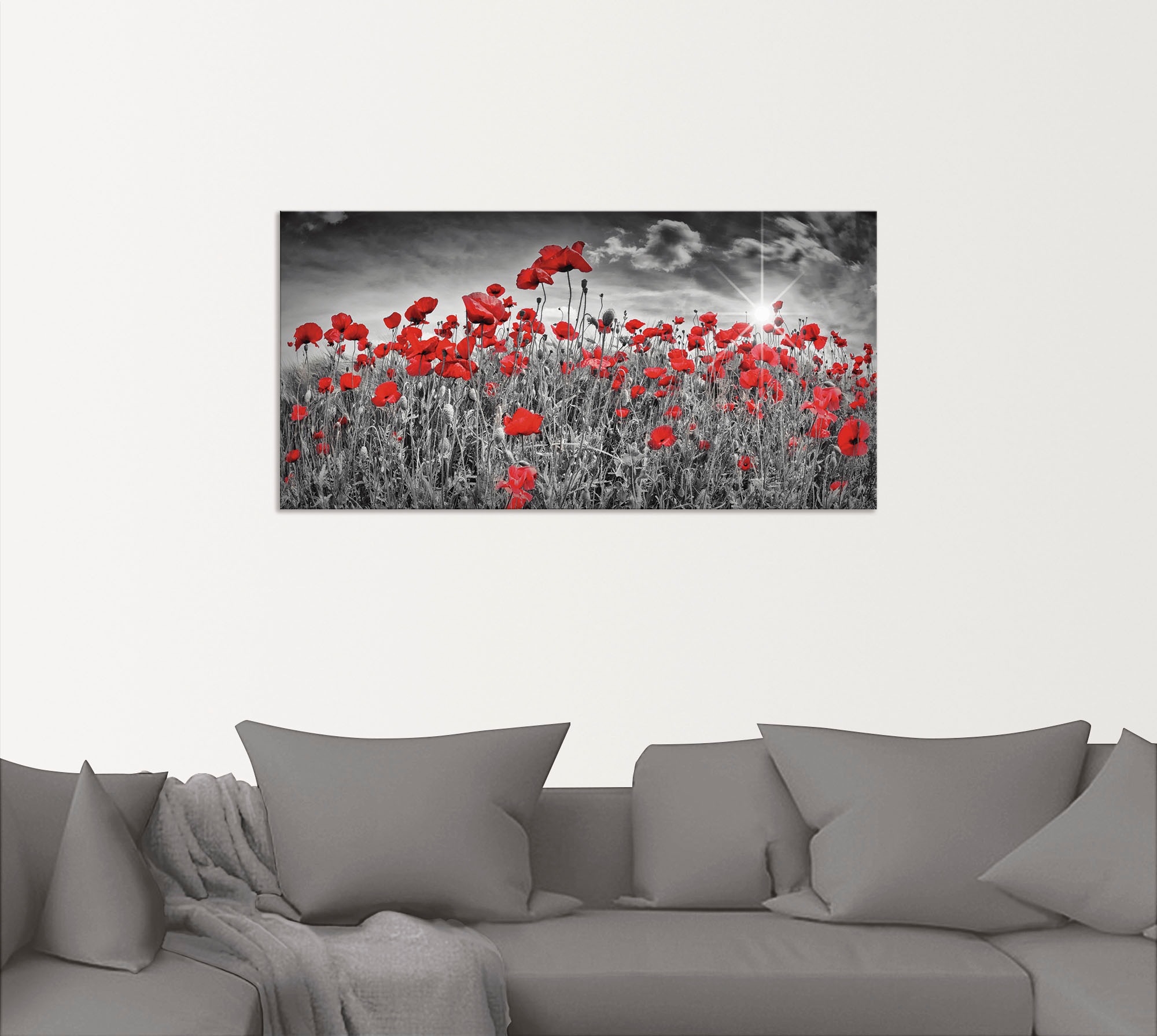 Artland Wandbild »Idyllisches Mohnblumenfeld mit Sonne«, Blumen, (1 St.), als Alubild, Outdoorbild, Leinwandbild, Poster, Wandaufkleber