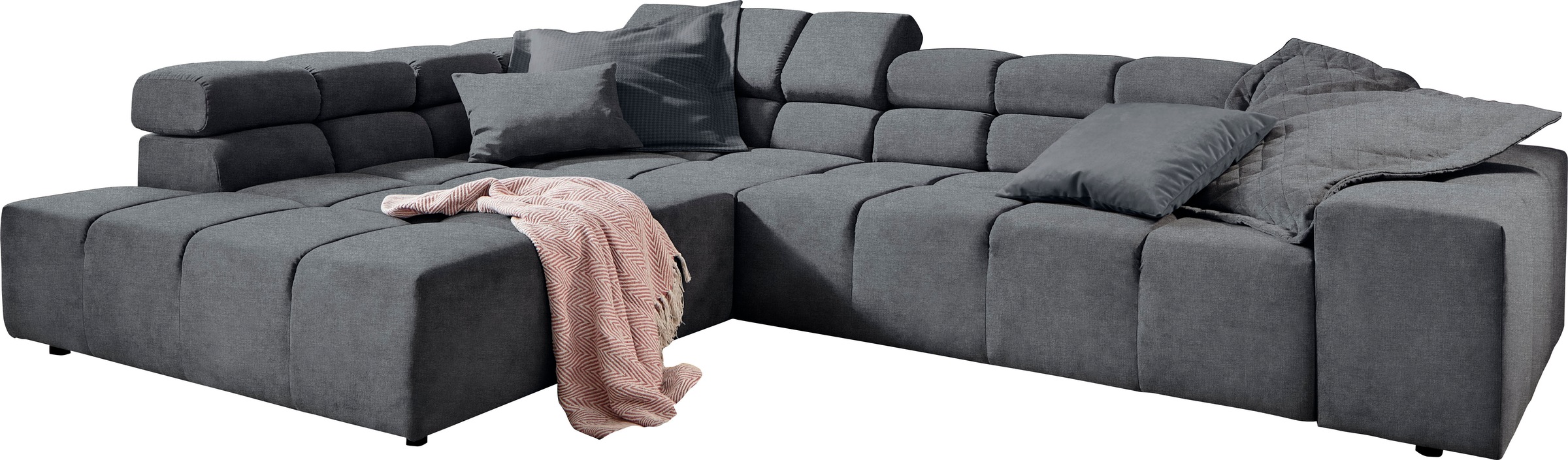 INOSIGN Ecksofa »Ancona incl. Kopfteilverstellung, Zierkissen Breite 319cm, L-Form«, wahlweise motorische Sitztiefenverstellung, auch in Cord + Easy Care