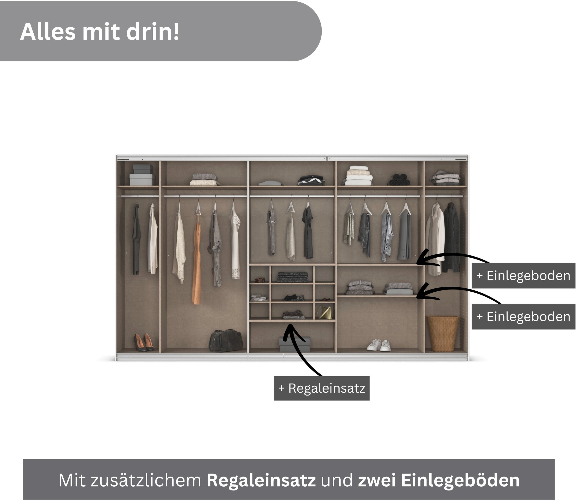 rauch Schwebetürenschrank »Kleiderschrank Schrank Garderobe Wäscheschrank TOMA«, inkl. Regaleinsatz sowie zusätzlichen Einlegeböden MADE IN GERMANY