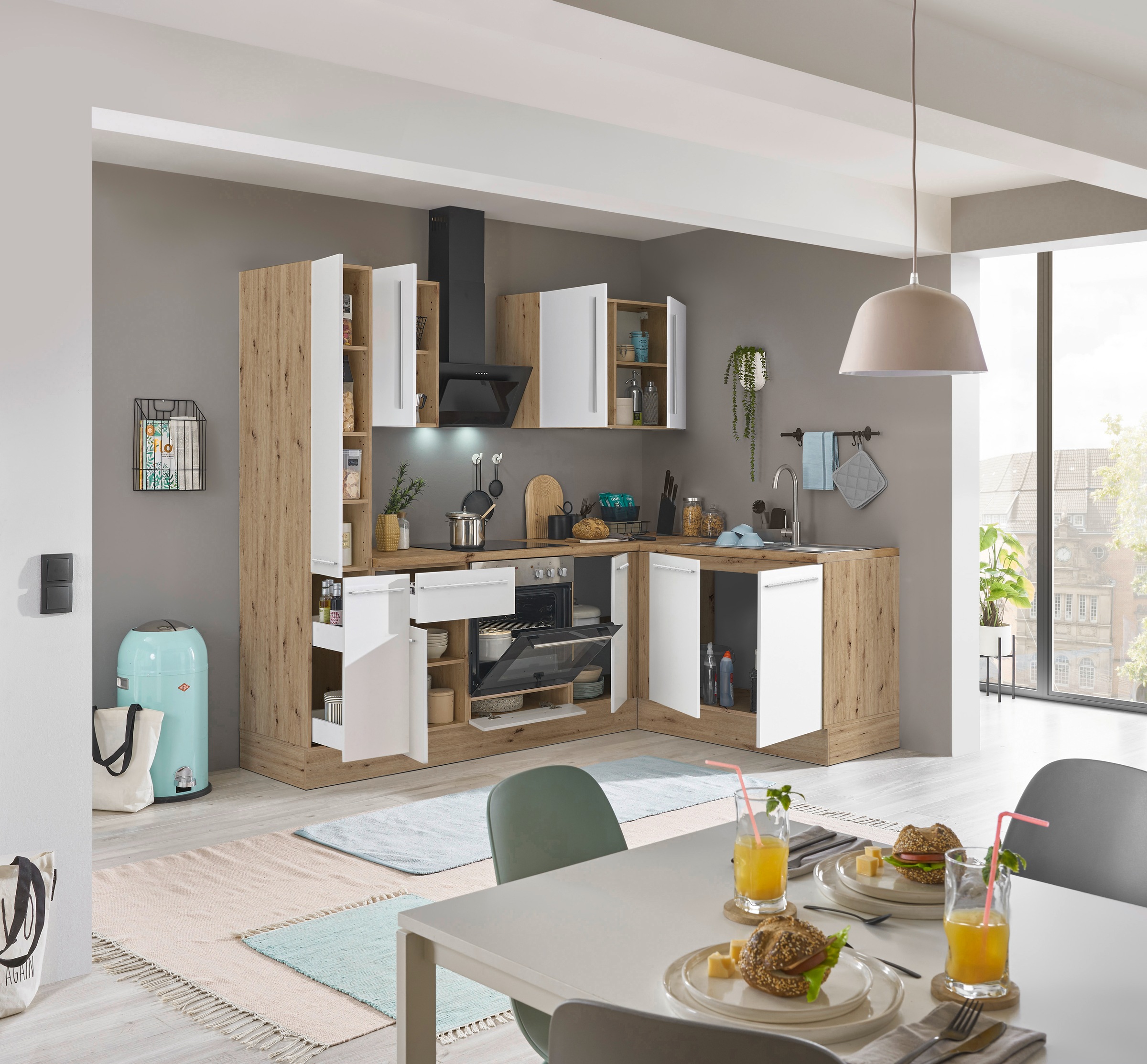 KOCHSTATION Winkelküche »Florida, Stellbreite 240x165 cm«, wahlweise mit E-Geräten, mit Softclose für Türen und Schubkästen