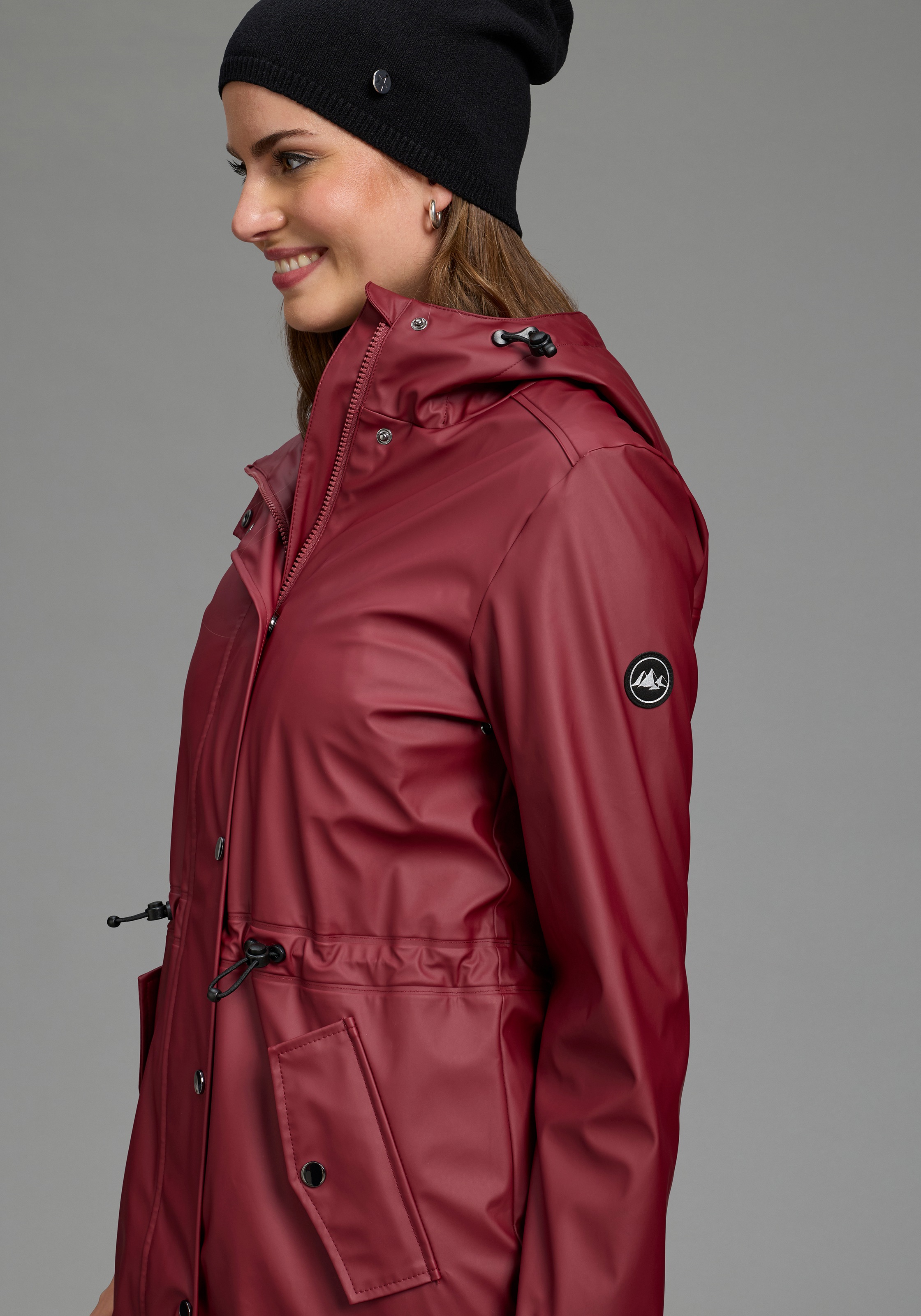 Polarino Regenjacke mit Kapuze mit 2-Wege-Reißverschluss, po-bedeckend, figurumspielend, unifarben