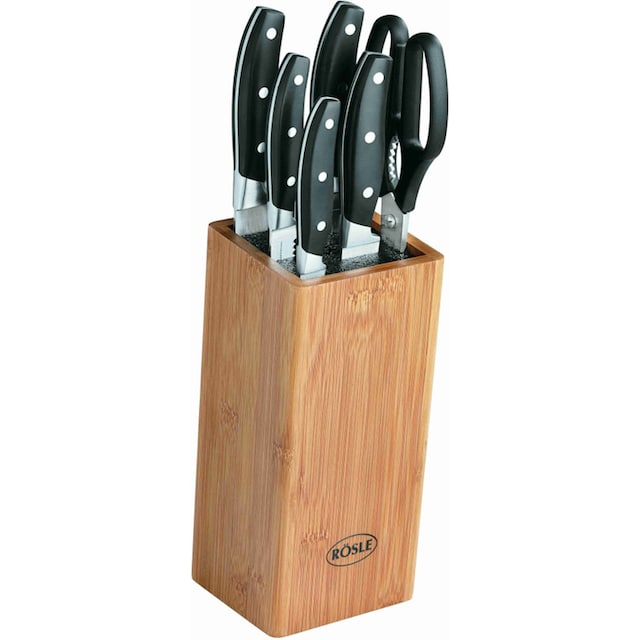 RÖSLE Messerblock »Cuisine«, 7 tlg., aus Bambusholz mit 5 Messern und  Küchenschere, Klingenspezialstahl | BAUR