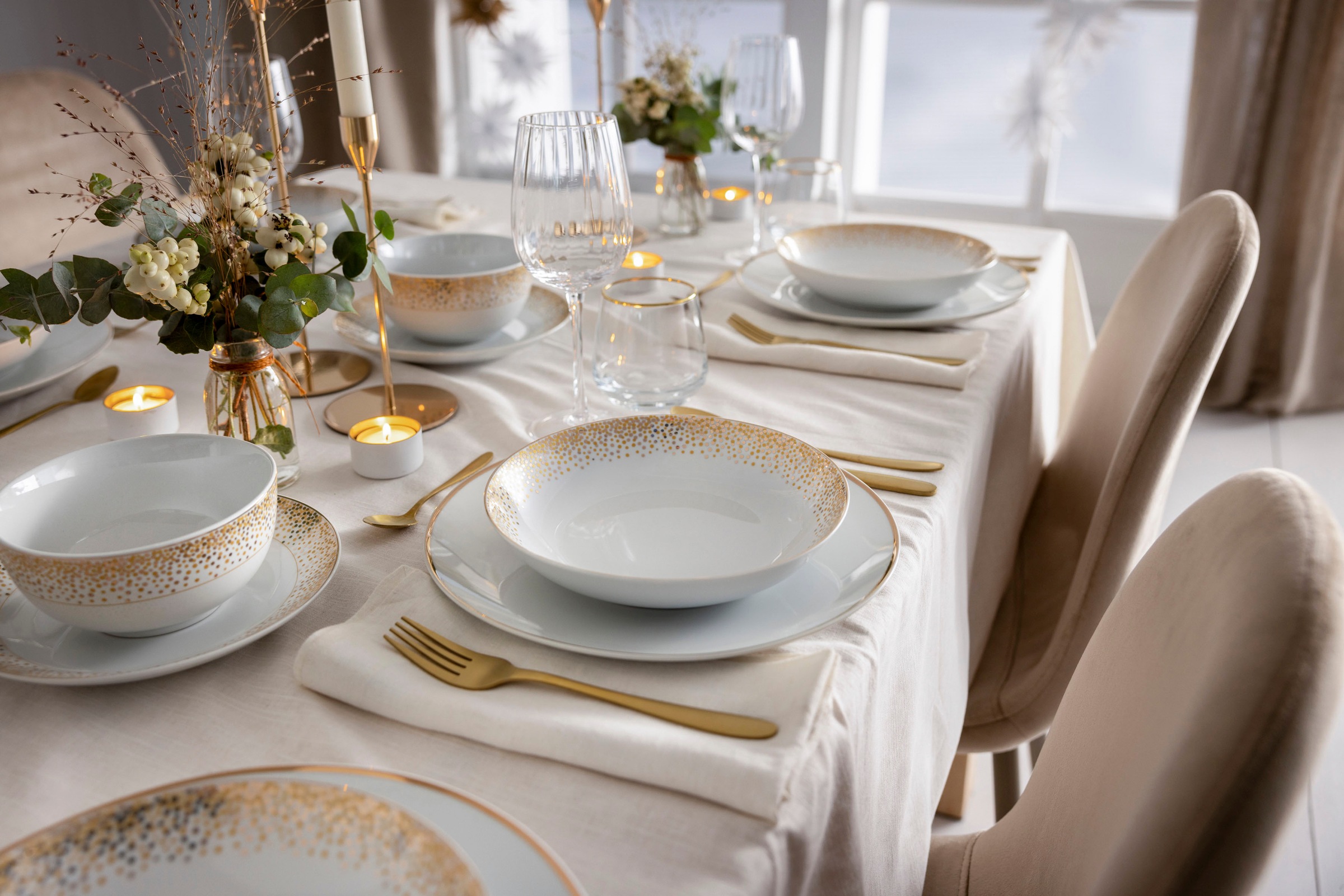 Retsch Arzberg Kombiservice "Dusty" dezentes Dekor auf schlichtem Weiß günstig online kaufen