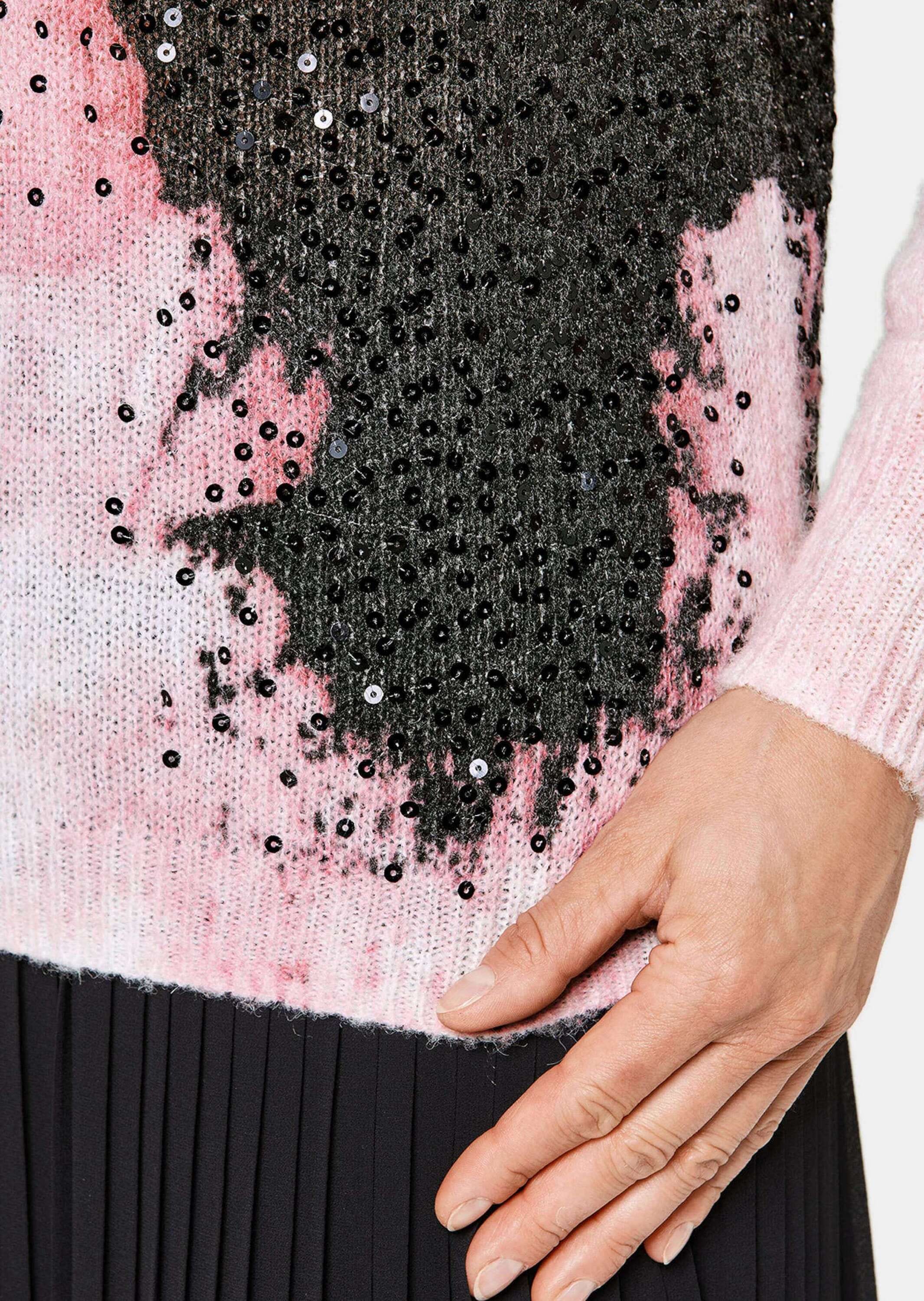 GOLDNER 2-in-1-Pullover »Pullover Kurzgröße - Pullover mit femininem Druck und Pailletten«