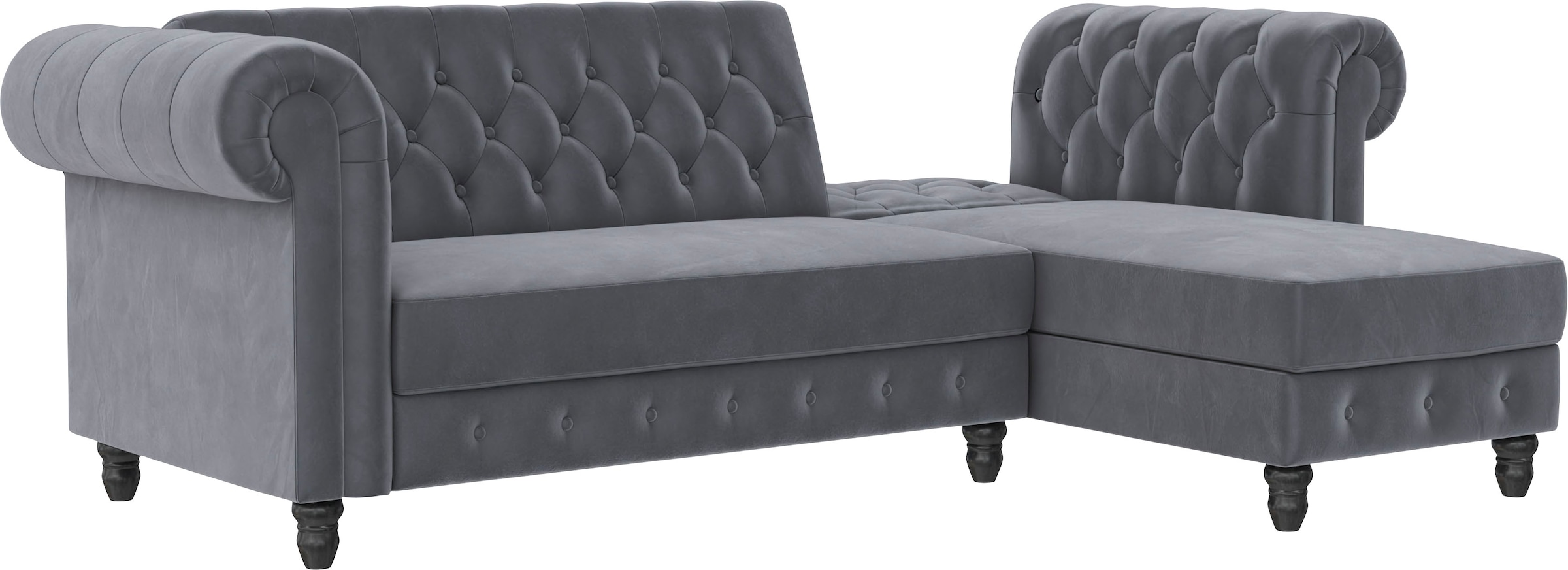 Dorel Home Ecksofa »Felix, L-Form, 241 cm (Liegefl.108x195 cm), Recamiere tauschbar,«, verstellb. Rückenlehne, Bett-Funktion, Velours, Kunstleder, Vintage