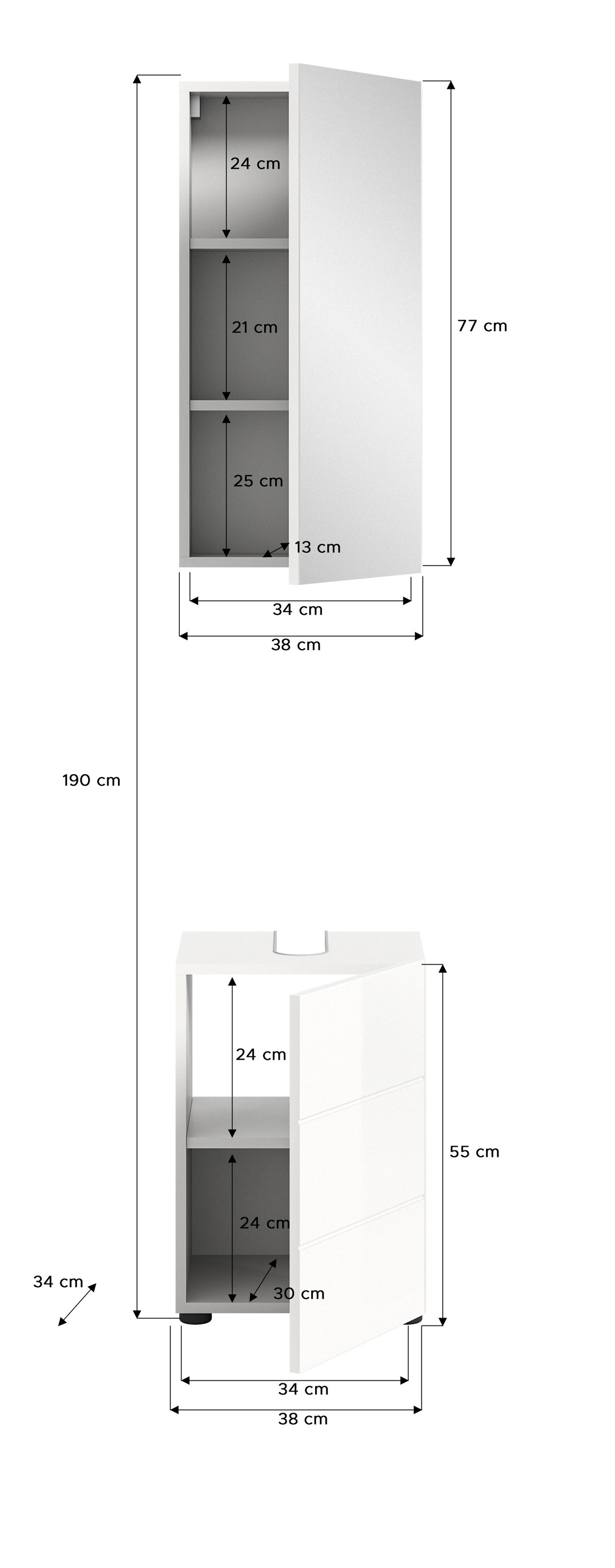 welltime Badmöbel-Set »BIEL, TOPSELLER!, 2 teilig, hochwertige MDF Front, Rillenoptik«, (2 St., 2 teiliges Set, bestehend aus: Waschbeckenunterschrank, Spiegelschrank), Badmöbel, Kombination, Kombi, Badezimmer, Badkombination, Badschrank