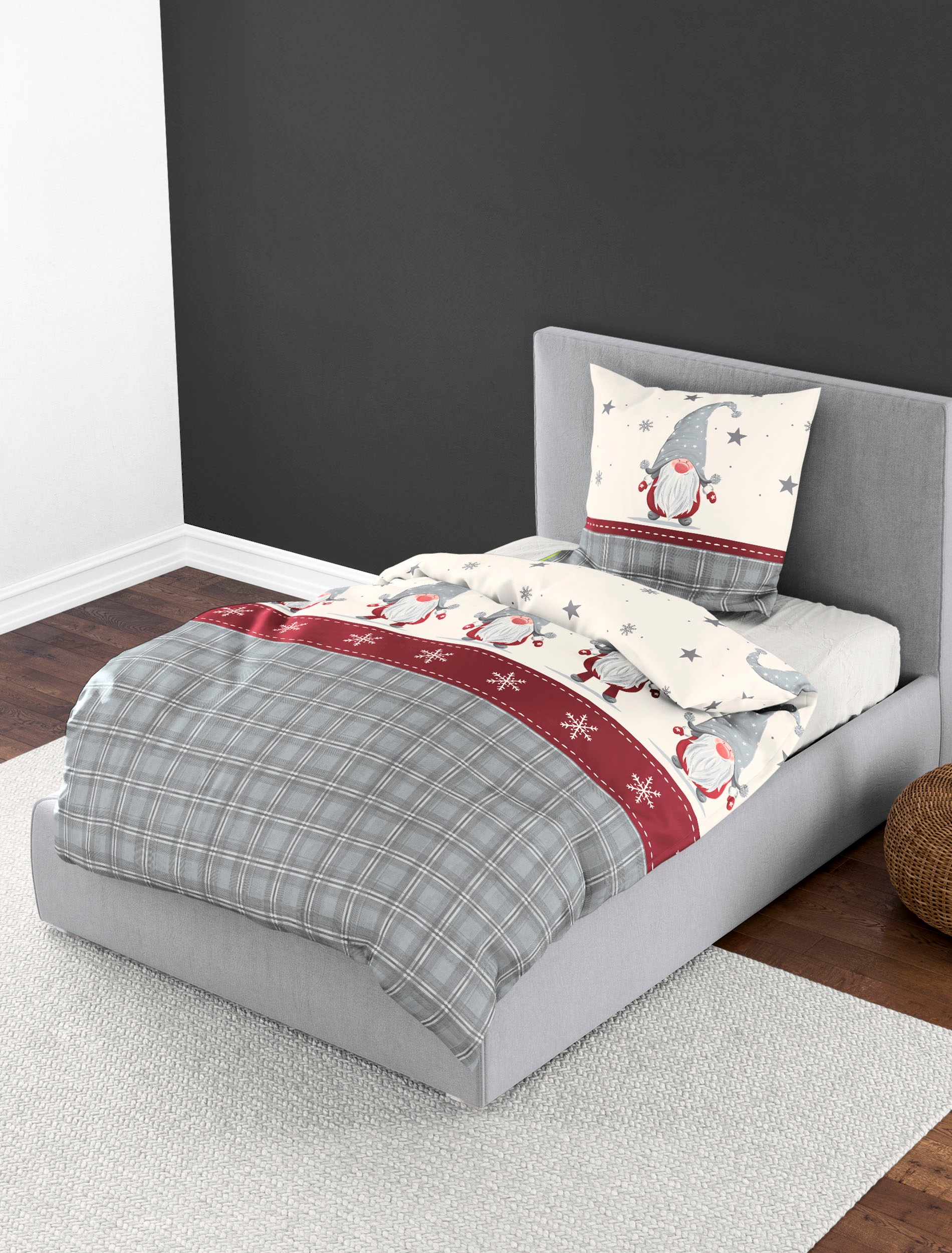 BIERBAUM Bettwäsche "Wichtel" 2 Stk. 100 % Baumwolle, Biber, unterschiedlic günstig online kaufen