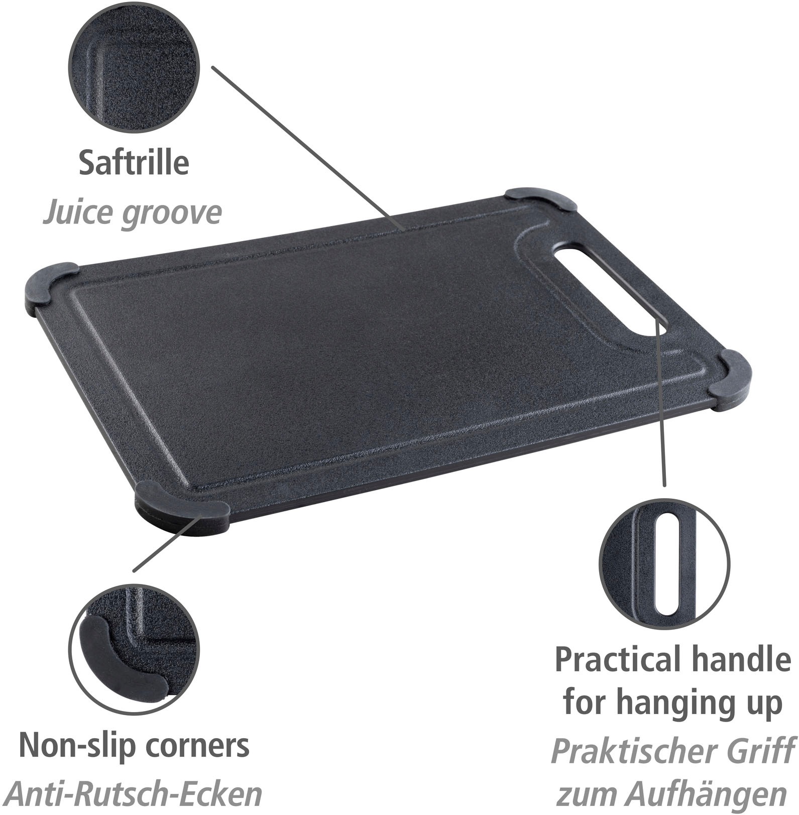 WENKO Schneidebrett "Modell Peet" Küchenbrett mit Anti-Rutsch-Ecken und Saf günstig online kaufen