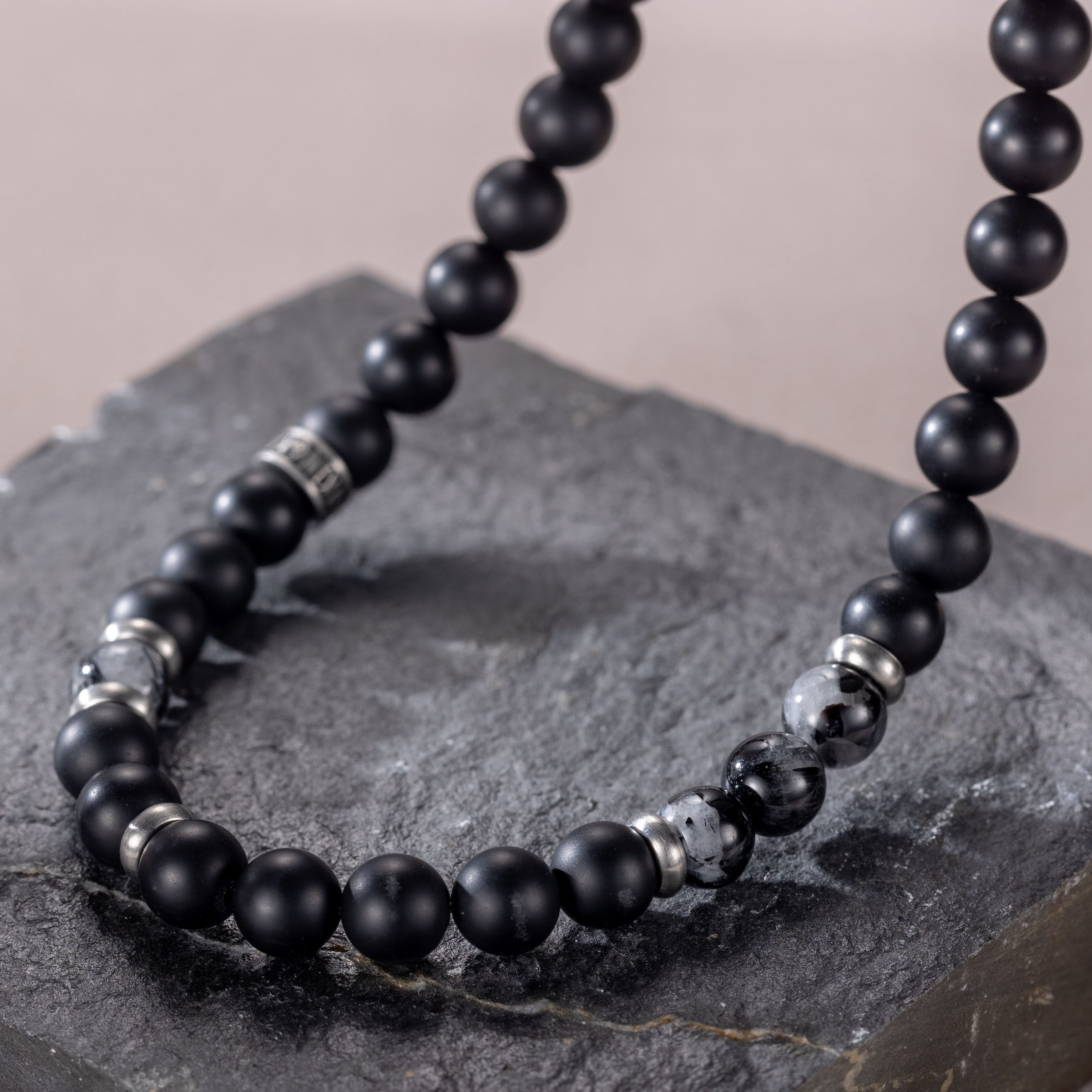 Kingka Perlenkette »Schmuck Geschenk Edelstahl Halsschmuck Halskette, OLN-682SBK-AGTQ«, mit Obsidian - mit Muschelperle