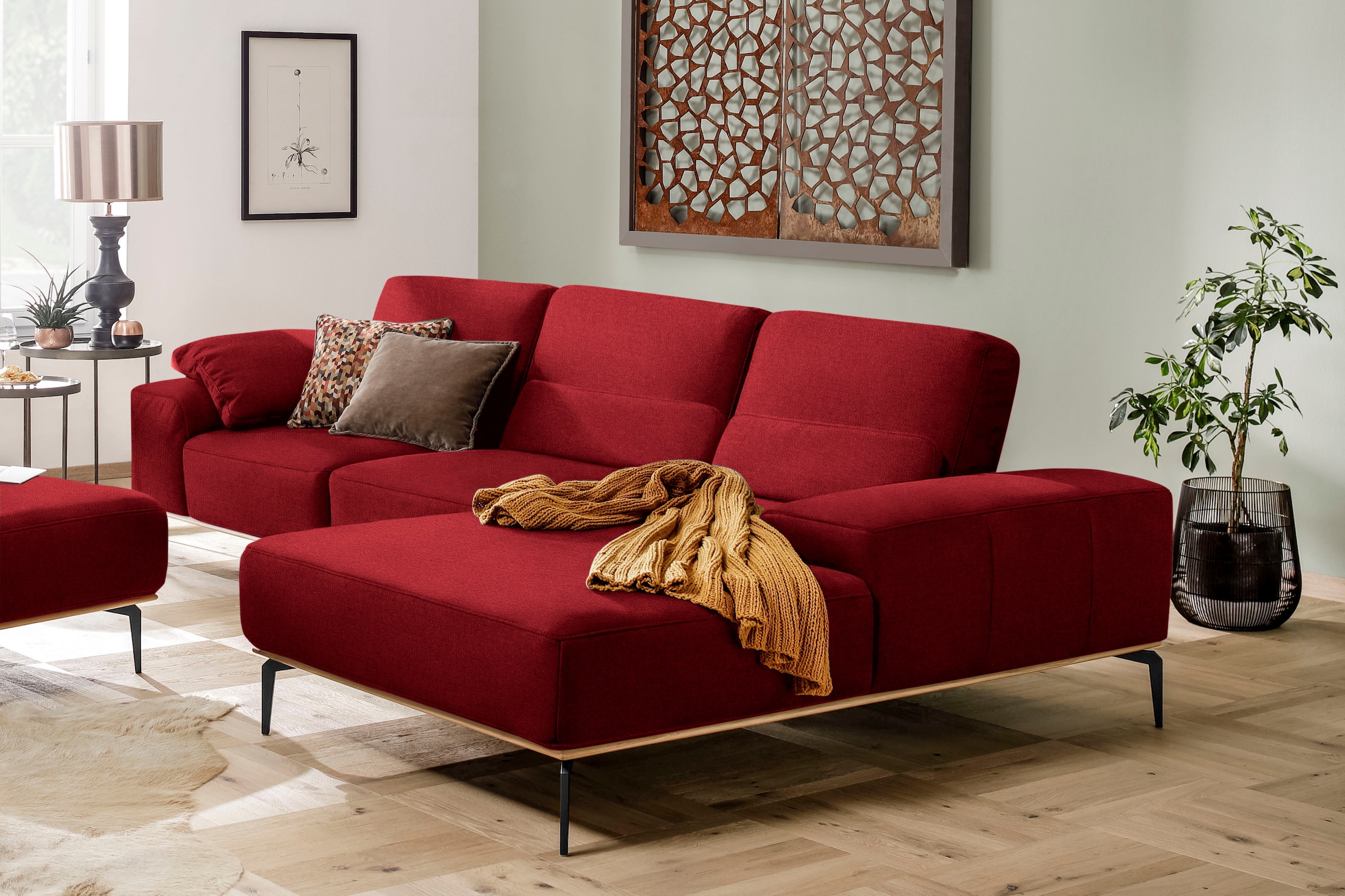 Ecksofa W.SCHILLIG "run, Designsofa mit tollem Sitzkomfort, bequem, L-Form", rot (light brick w82), B:319cm H:88cm T:178cm, Longlife Xtra-Leder Z73: Naturwalkleder der Luxusklasse aus den erlesensten Rohhäuten. Hautstärke 1, 1 – 1, 3 mm;ROHLEDER Jacquard-