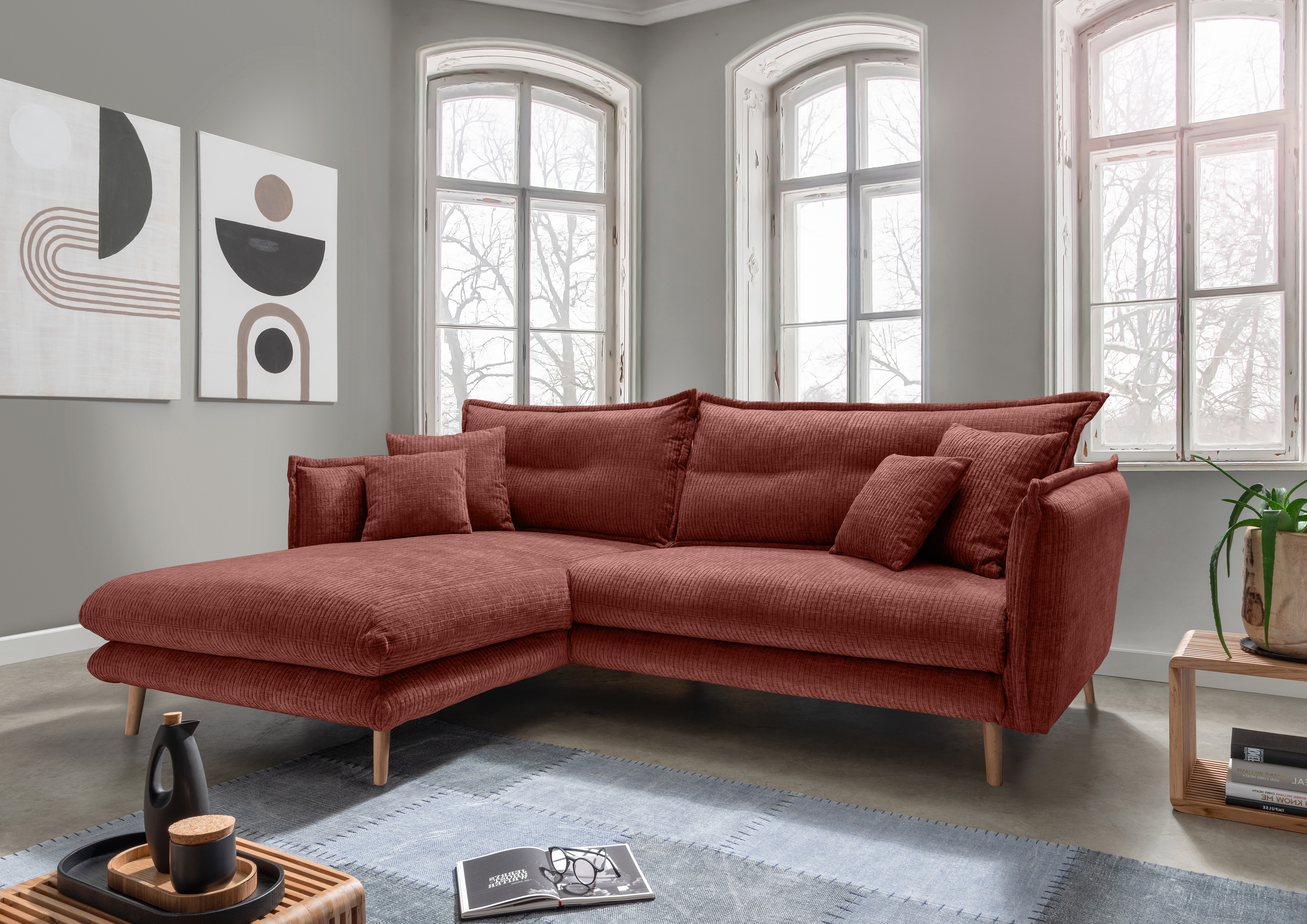 Home affaire Ecksofa "Levke, 255 x 180 cm, modern und bequem" zwei verschiedene Fußfarben wählbar