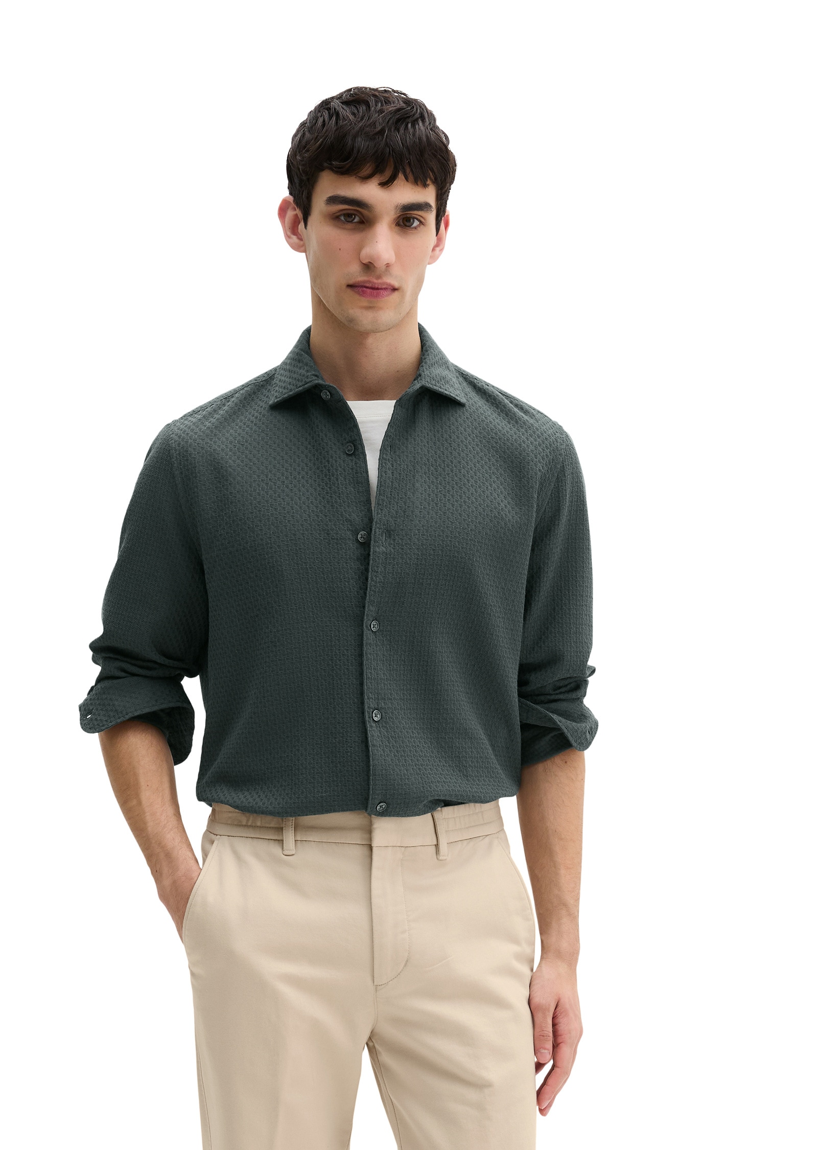 Marc OPolo Langarmhemd "aus strukturierter Bio-Baumwolle" günstig online kaufen