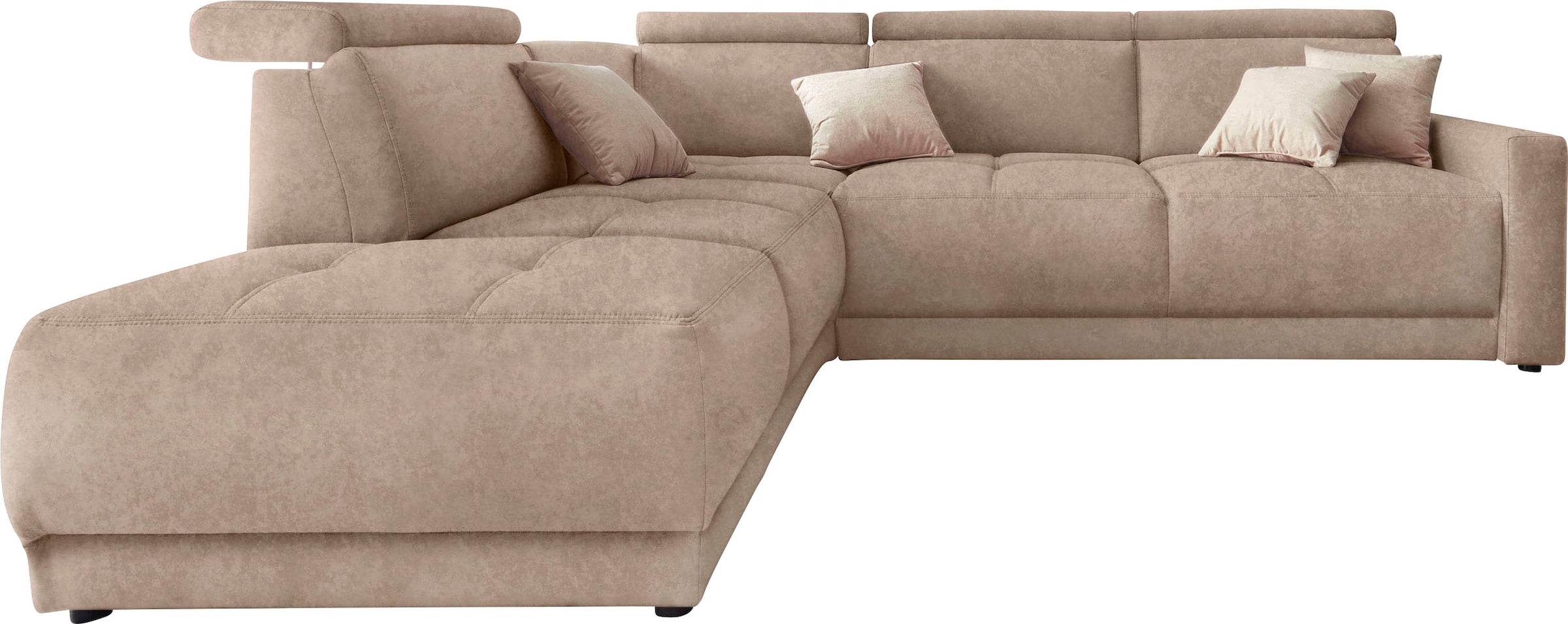 DOMO collection Ecksofa »Ava, moderne Sitzheftung mit toller Doppelnaht, komfortabel, L-Form«, mit Ottomane, inkl. Federkern, wahlweise mit Kopfteilverstellungen