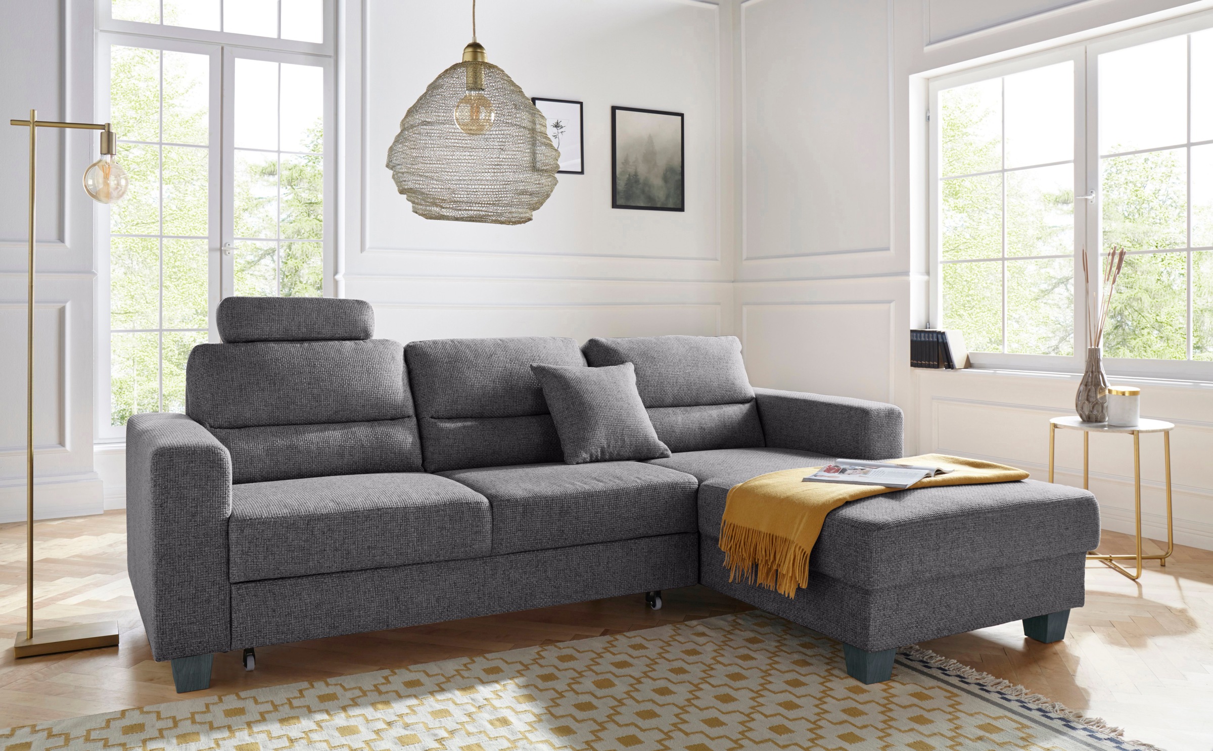 TRENDMANUFAKTUR Ecksofa »Chamber, zeitlos und modern, bequem mit hohem Sitzkomfort, L-Form«, inklusive einer Kopfstütze, wahlweise mit Schlaffunktion