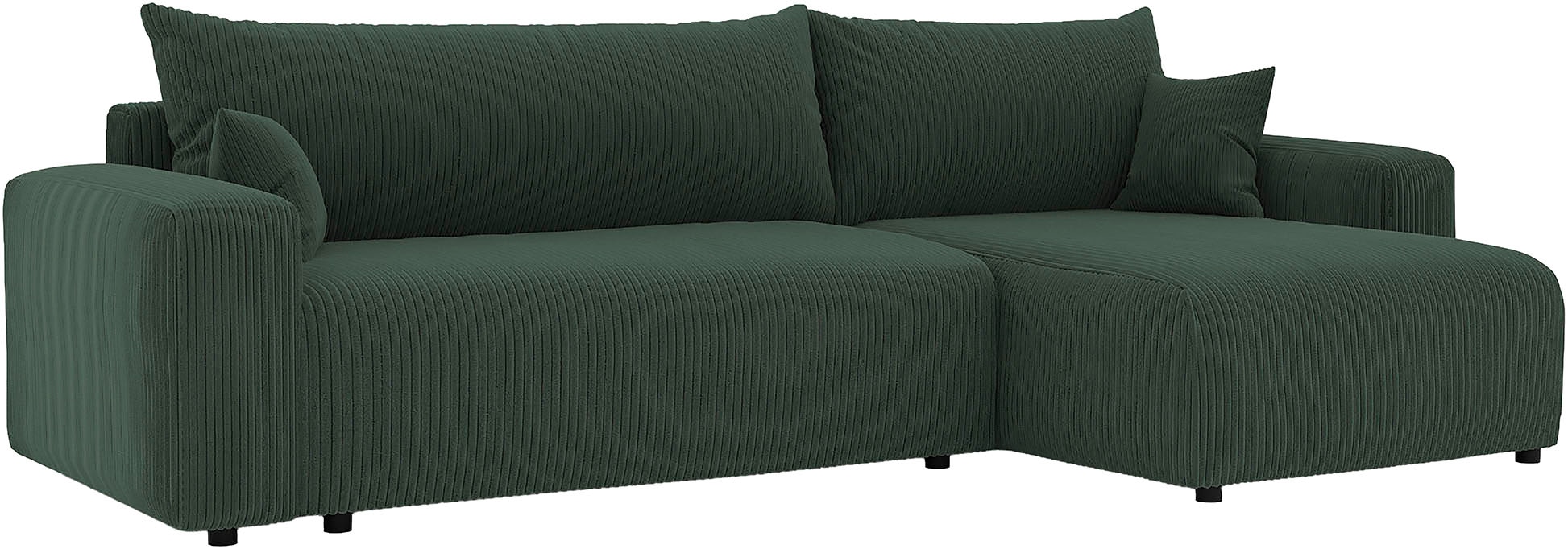 WERK2 Ecksofa »Piano XL Cord Sofa L-Form, Schlaffunktion & Bettkasten, 278 cm breit« Ottomane beidseitig montierbar, lose Rückenkissen & 2 Zierkissen