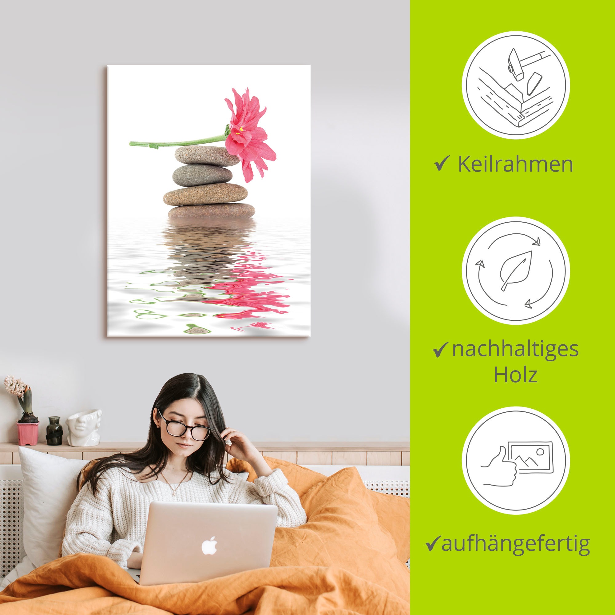 Artland Wandbild »Zen Spa Steine mit Blumen I«, Zen, (1 St.), als Leinwandbild, Poster in verschied. Größen