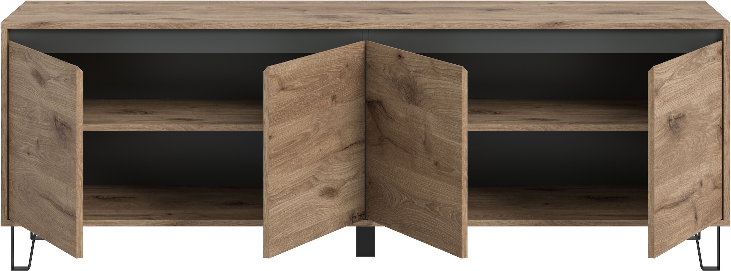 INOSIGN Lowboard »BALTIC, Breite 184cm, grifflose Fronten, Metall-Füße,4 Türen, 4 Fächer«, TV-Möbel, TV-Schrank, TV-Lowboard, Mediaboard