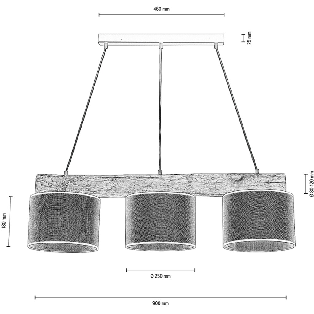 OTTO products Pendelleuchte »Emmo, Made in Europe«, 3 flammig-flammig, hochwertiger Leinen-Baumwoll Lampenschirm, Balken aus Massivholz