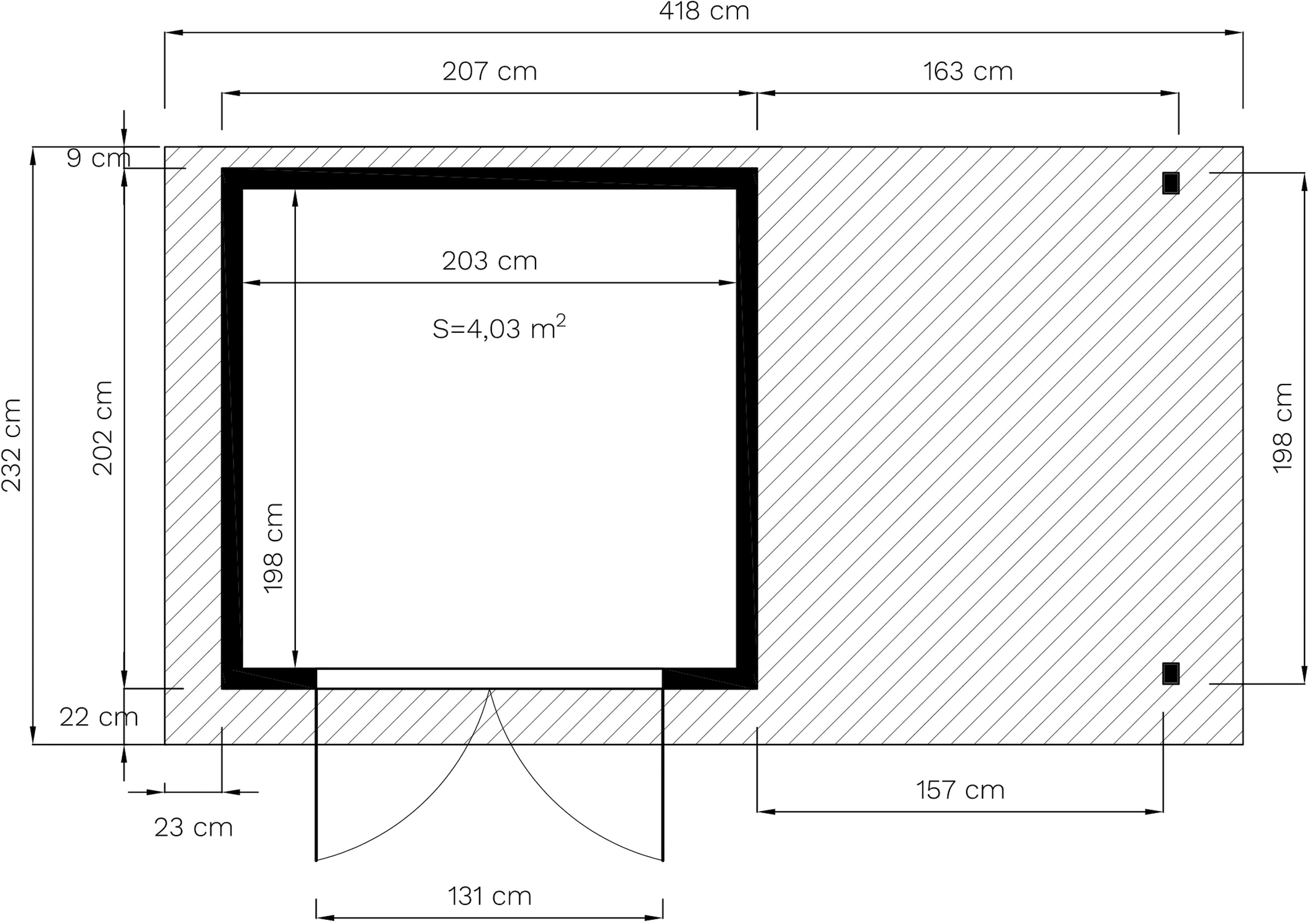 BERTILO Gartenhaus »Pent Modern 3 Plus naturbelassen«, mit hohen Seitenwänden und einer 1,88 m hohen Doppeltür