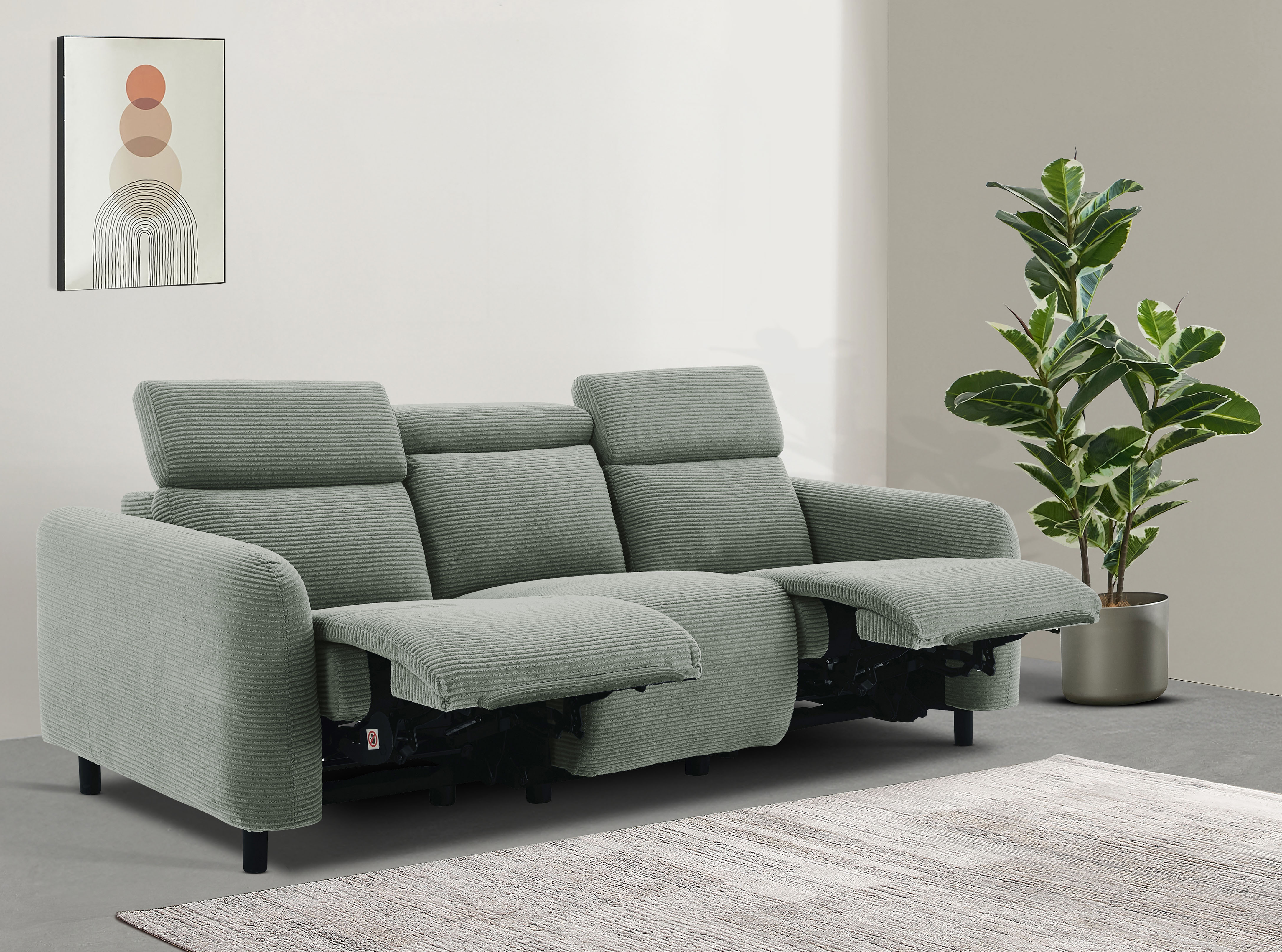 OTTO home 3-Sitzer "SKAANE Cord-Sofa, 229 cm, manuelle u. elektrische Relaxfunktion" Relax-Funktion in 2 Sitzen, Kopfteilverstellung, Federkernpolsterung