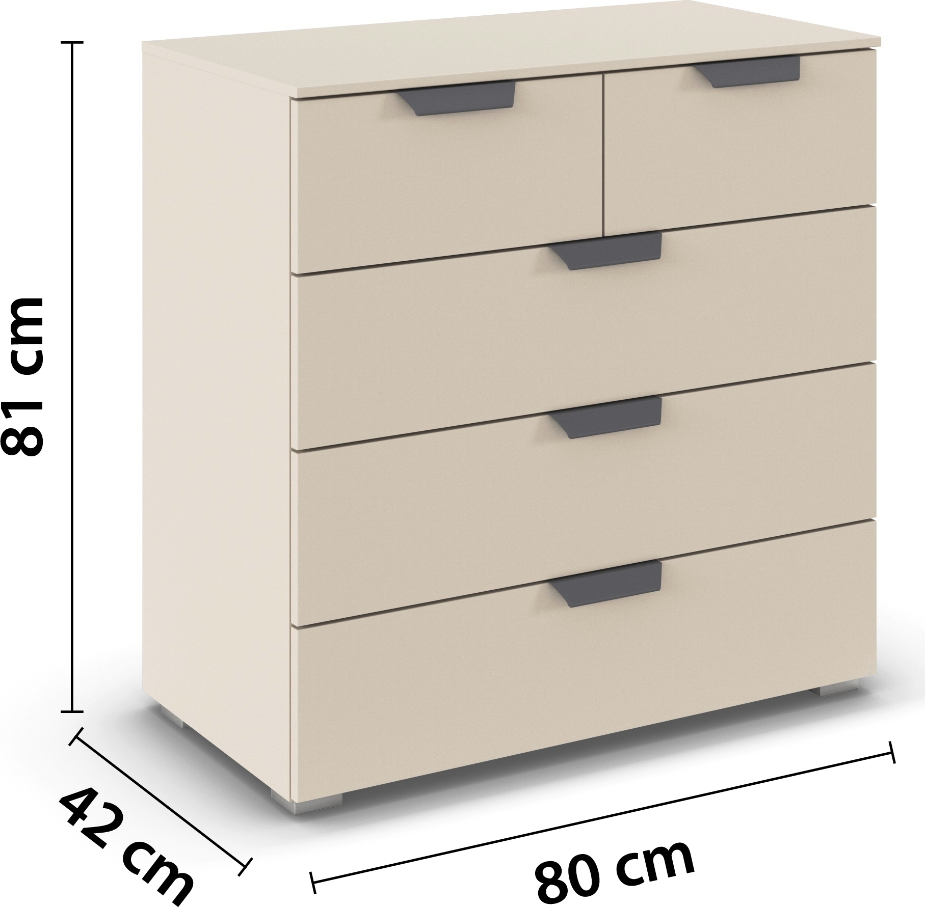 rauch Schubkastenkommode »Sideboard Schubladenkommode COSTA mit farblich passenden Metallgriffen« in 2 Griff-Farben, Breite 80 cm,  fünf praktische und geräumige Schubladen MADE IN GERMANY