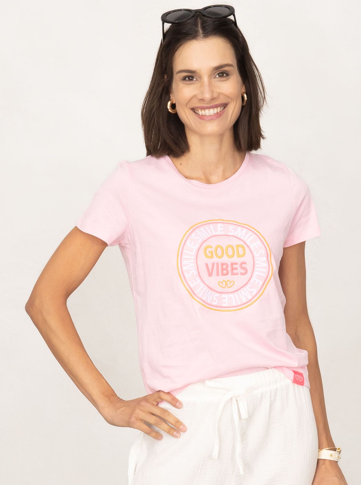 Zwillingsherz T-Shirt ""Good Vibes"", Stickerei, Kurzarm, Rundhalsausschnit günstig online kaufen